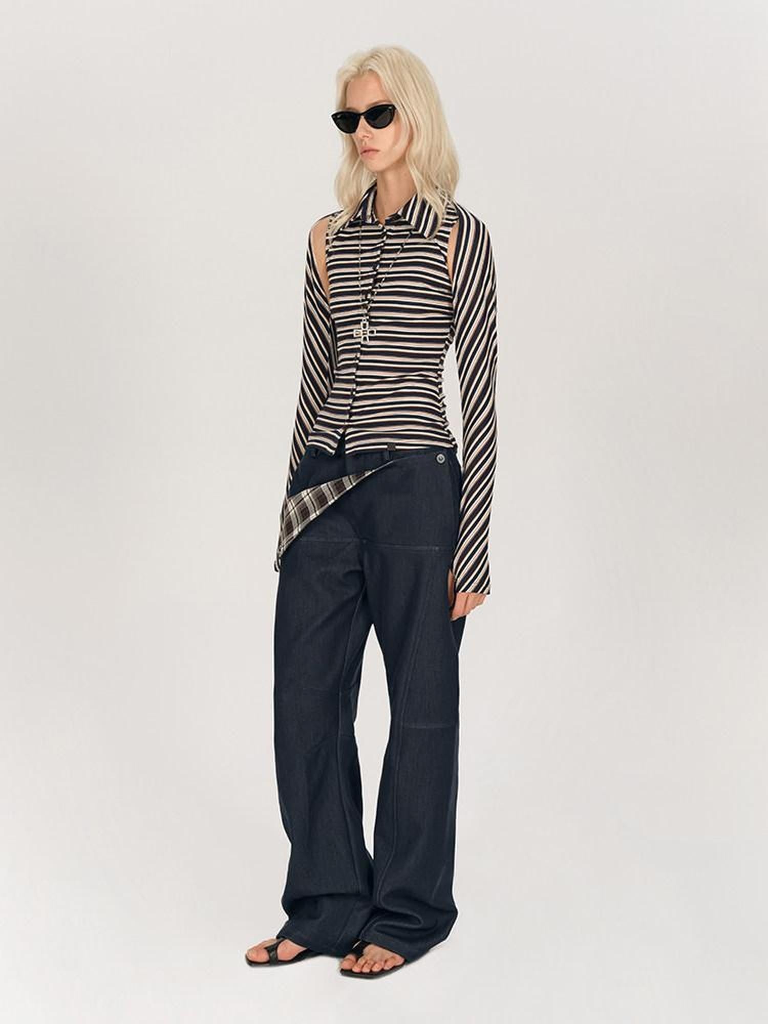 AFTADAWN Striped Tie Two Way Henley Slim Women&