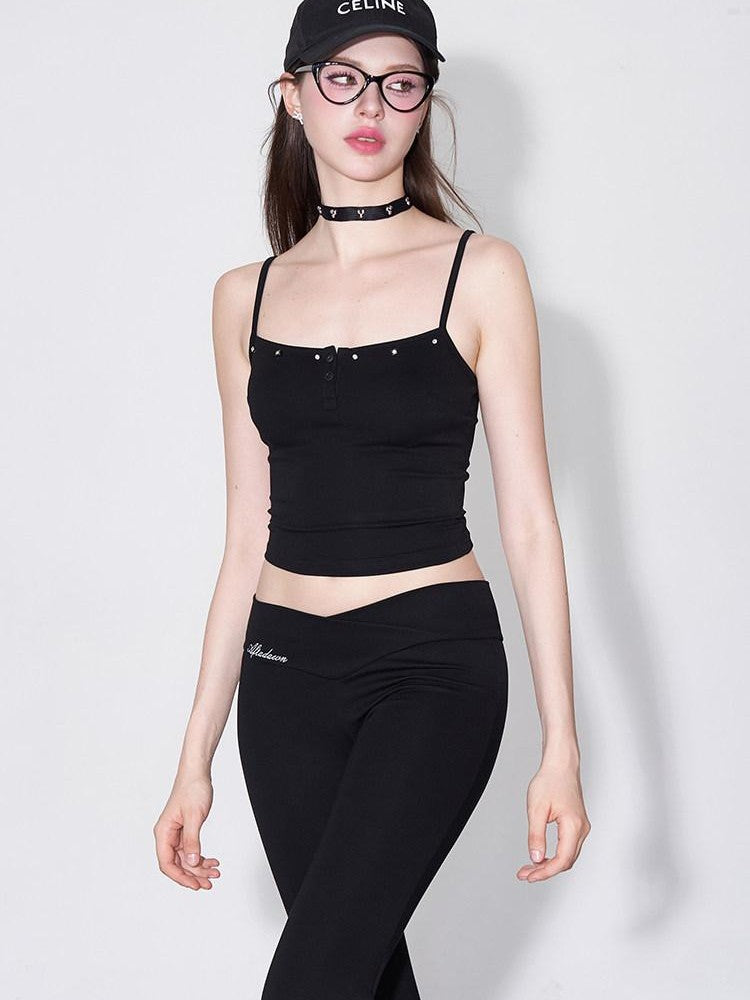 AFTADAWN Studded Cami Micro Flare High Stretch Pants Women&
