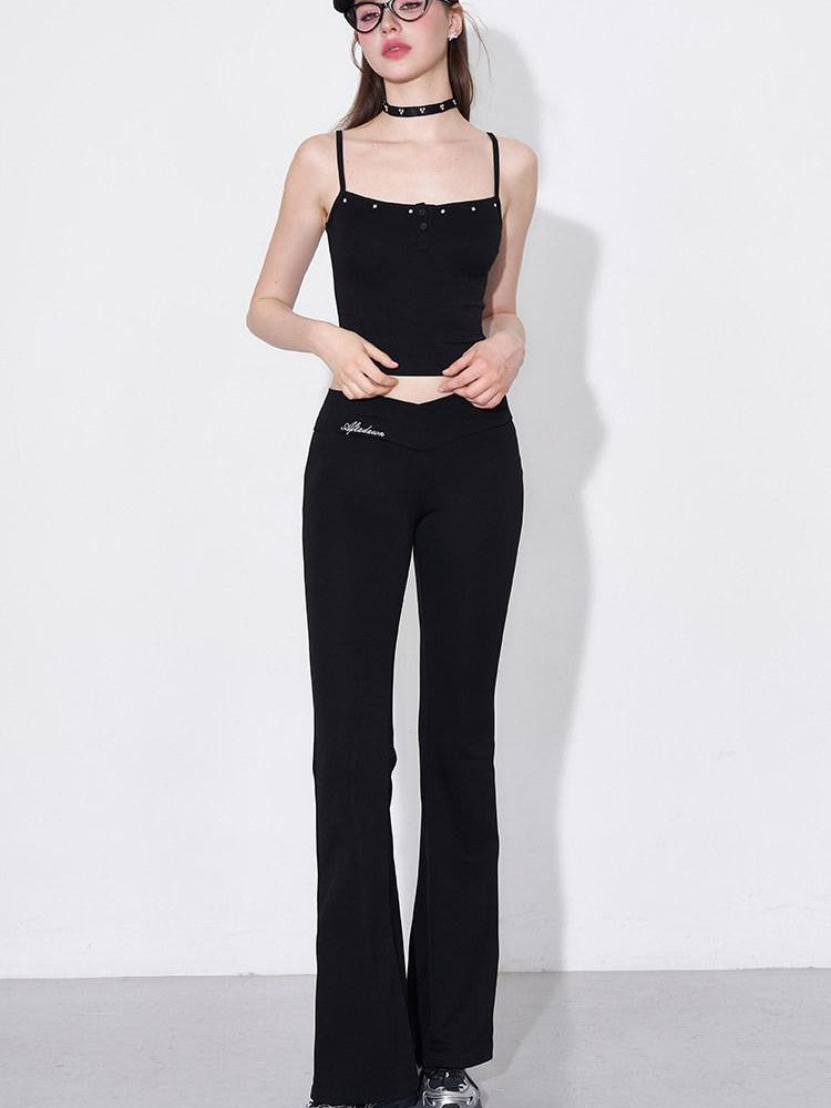 AFTADAWN Studded Cami Micro Flare High Stretch Pants Women&