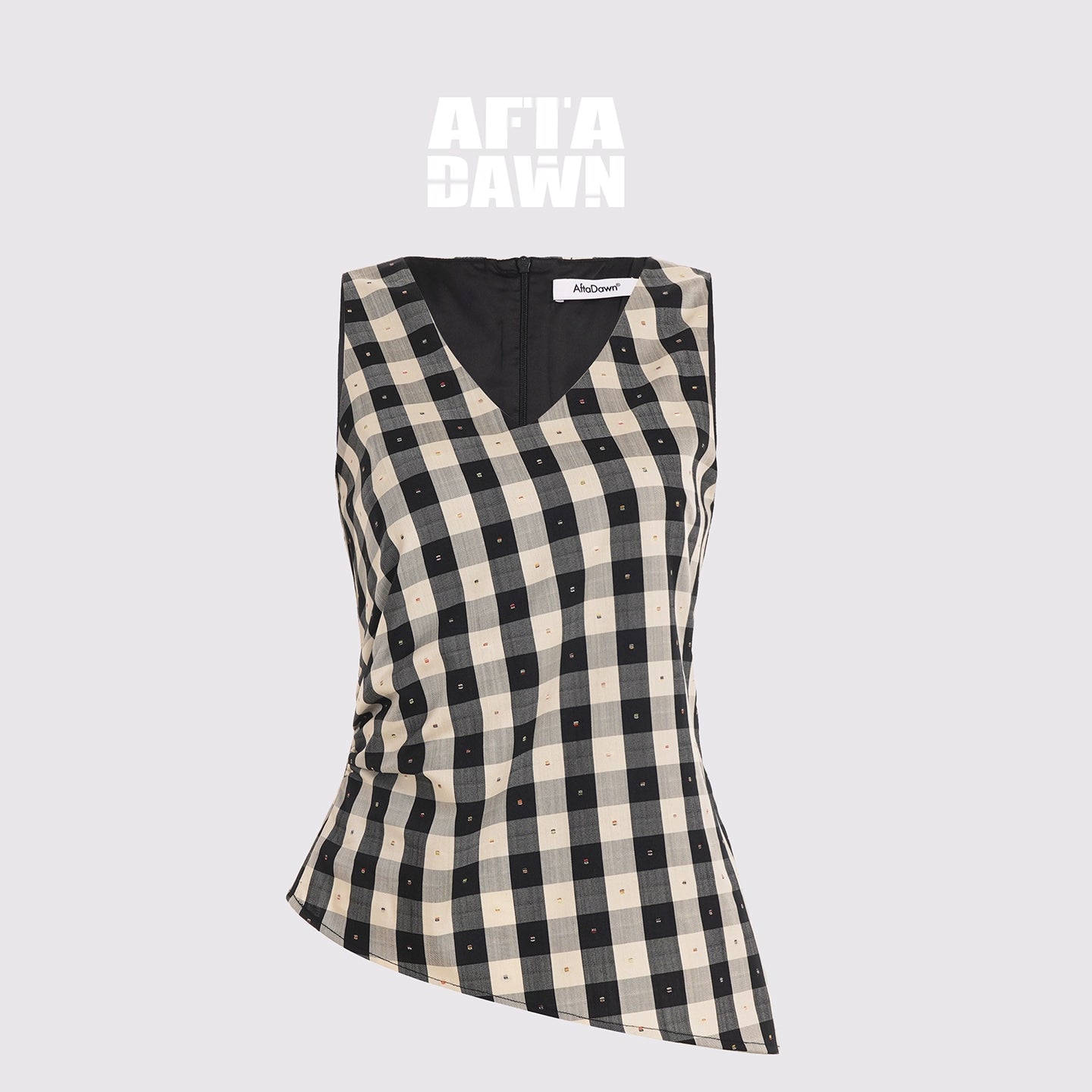 AFTADAWN_Tencel_Acetate_Grid_V-Neck_Waist_Defining_Sleeveless_Vest_MISSTT
