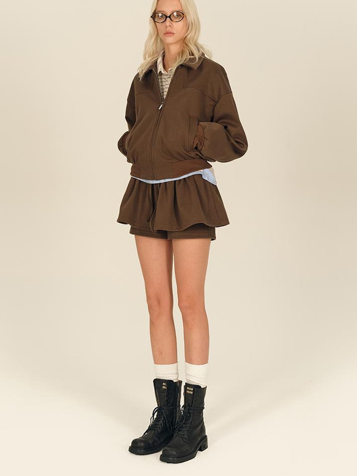 AFTADAWN Tencel Cotton Deconstructed Zipper Jacket Bloom Skirt Set