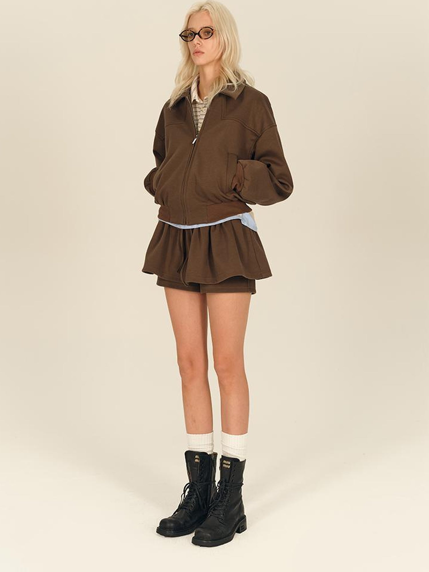 AFTADAWN Tencel Cotton Deconstructed Zipper Jacket Bloom Skirt Set