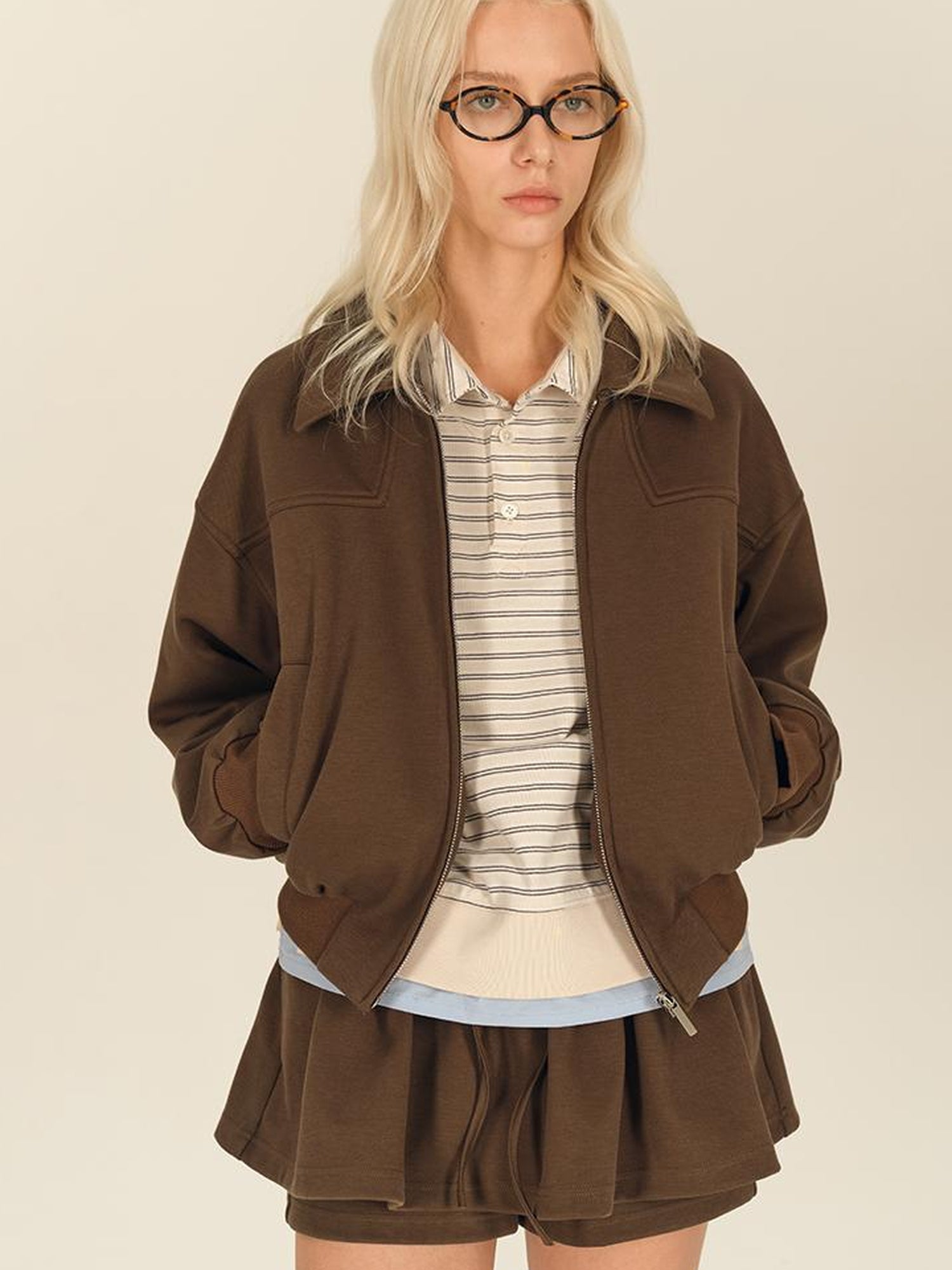 AFTADAWN Tencel Cotton Deconstructed Zipper Jacket Bloom Skirt Set