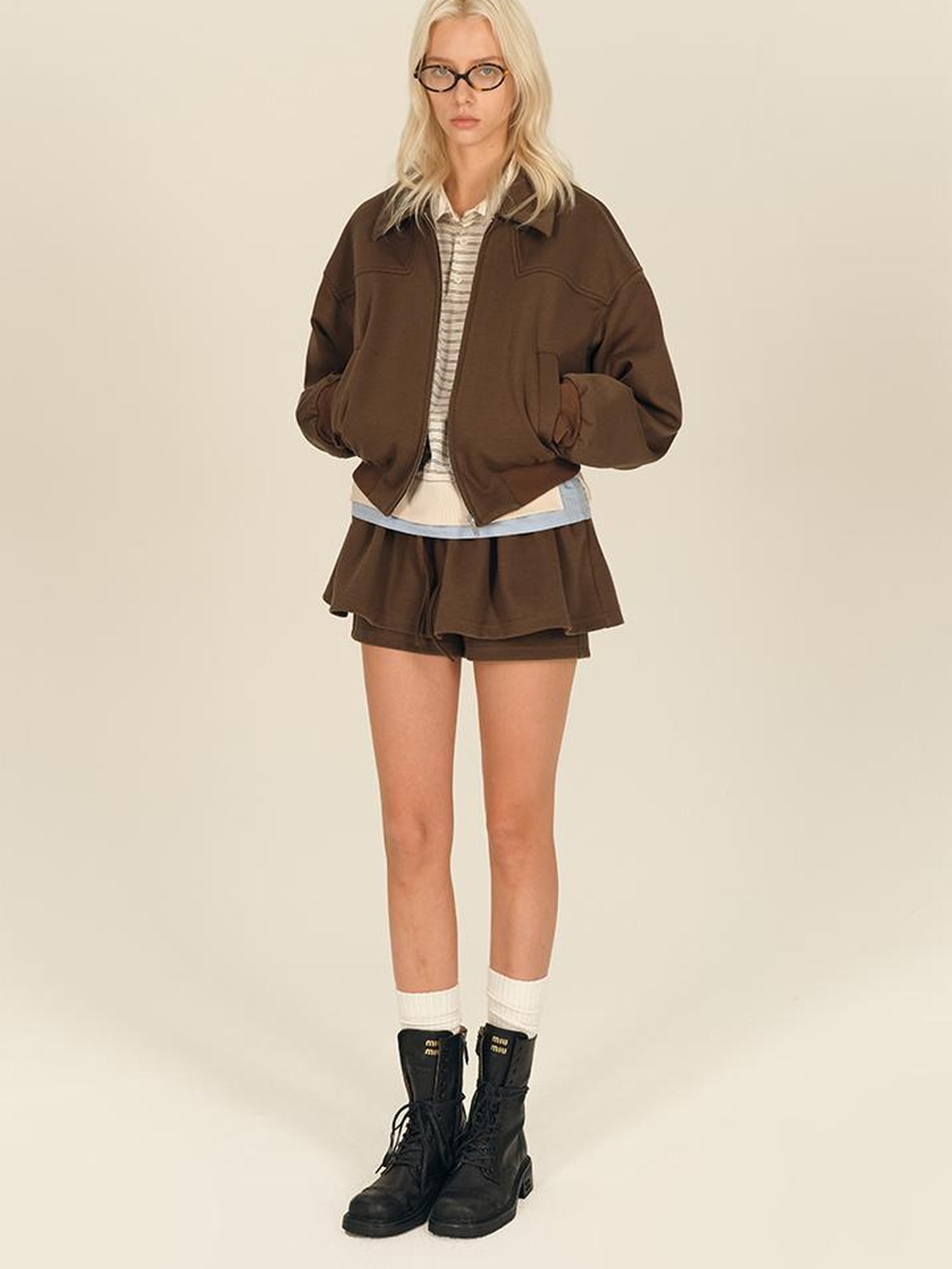 AFTADAWN Tencel Cotton Deconstructed Zipper Jacket Bloom Skirt Set