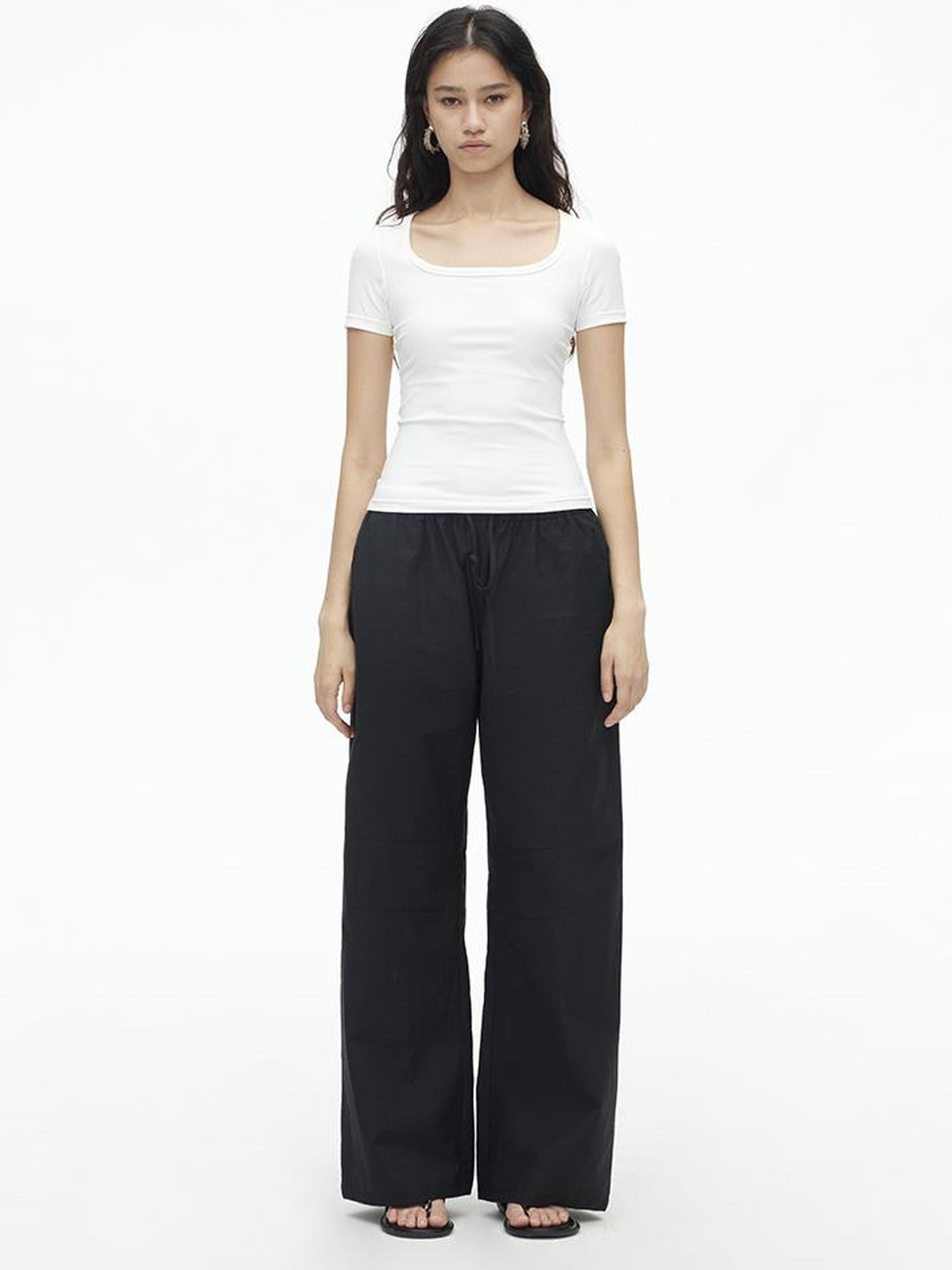 AFTADAWN Tencel Cotton Wide Leg Trousers With Pleated Detail