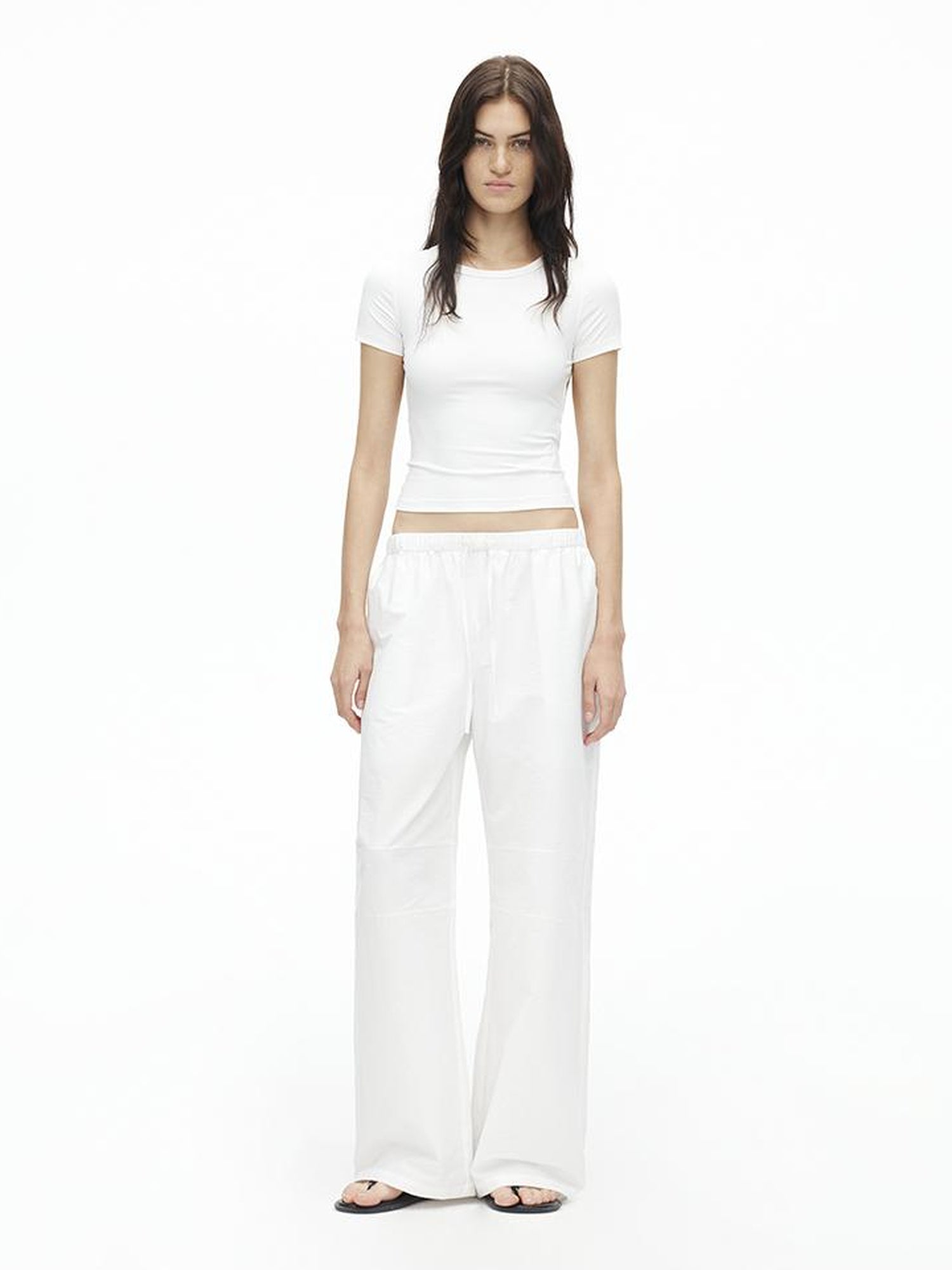 AFTADAWN Tencel Cotton Wide Leg Trousers With Pleated Detail