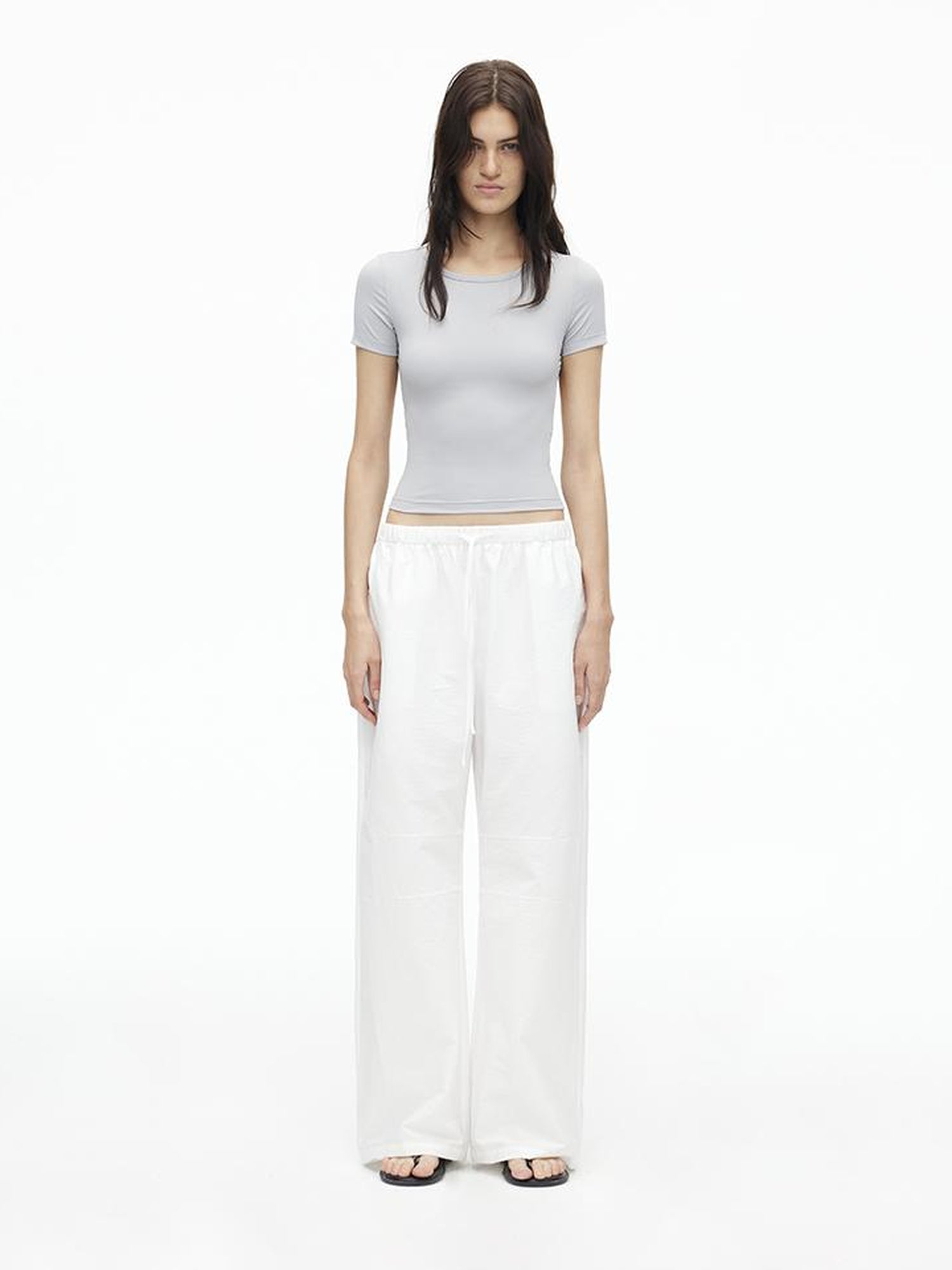 AFTADAWN Tencel Cotton Wide Leg Trousers With Pleated Detail