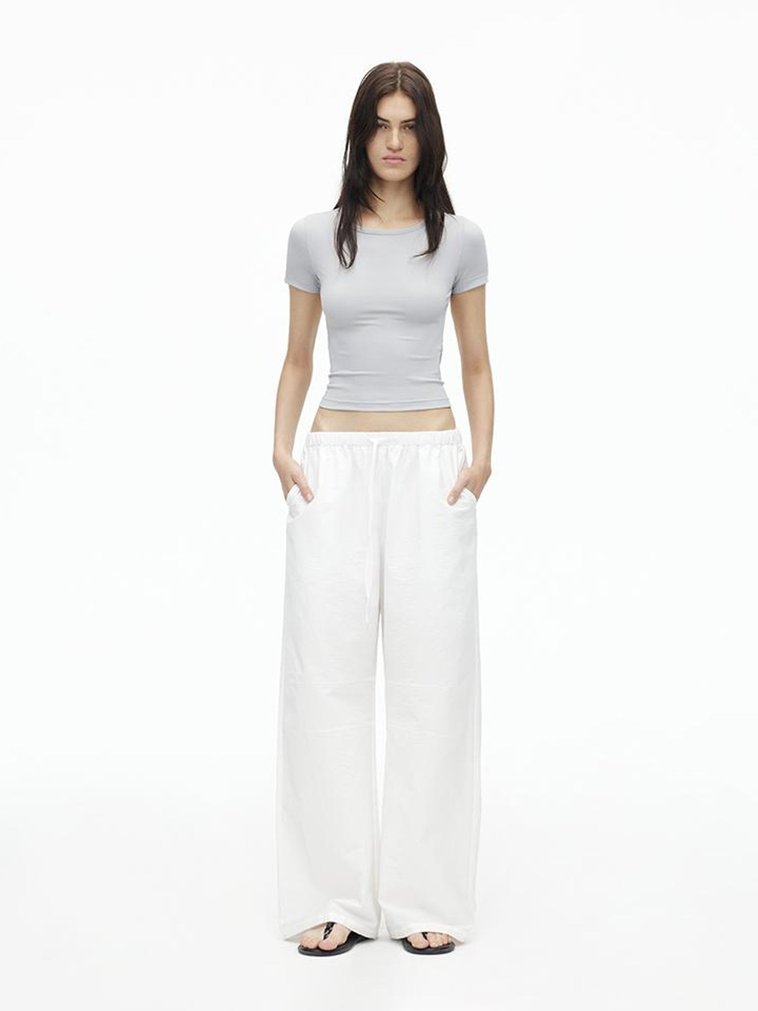 AFTADAWN Tencel Cotton Wide Leg Trousers With Pleated Detail