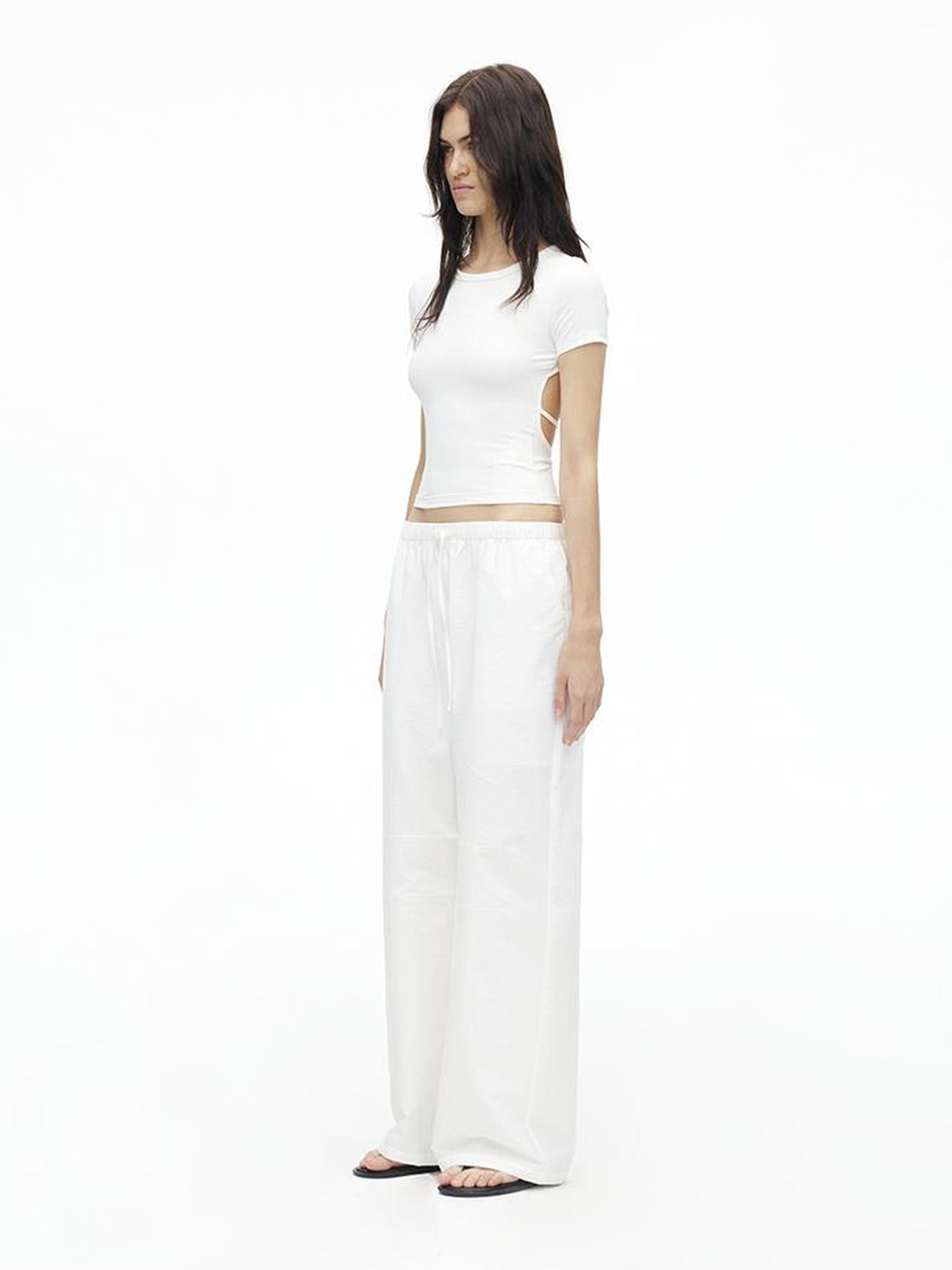 AFTADAWN Tencel Cotton Wide Leg Trousers With Pleated Detail