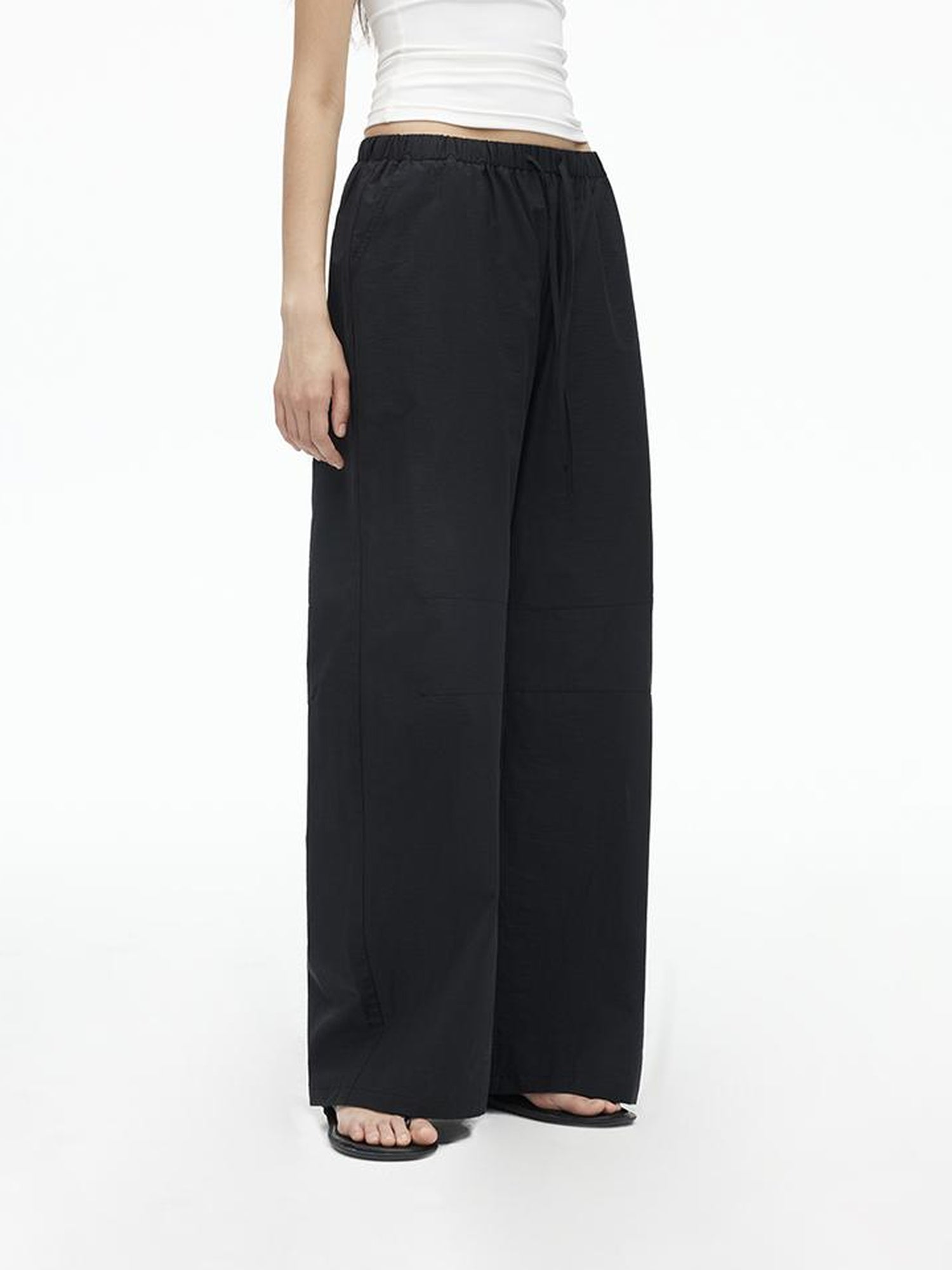 AFTADAWN Tencel Cotton Wide Leg Trousers With Pleated Detail