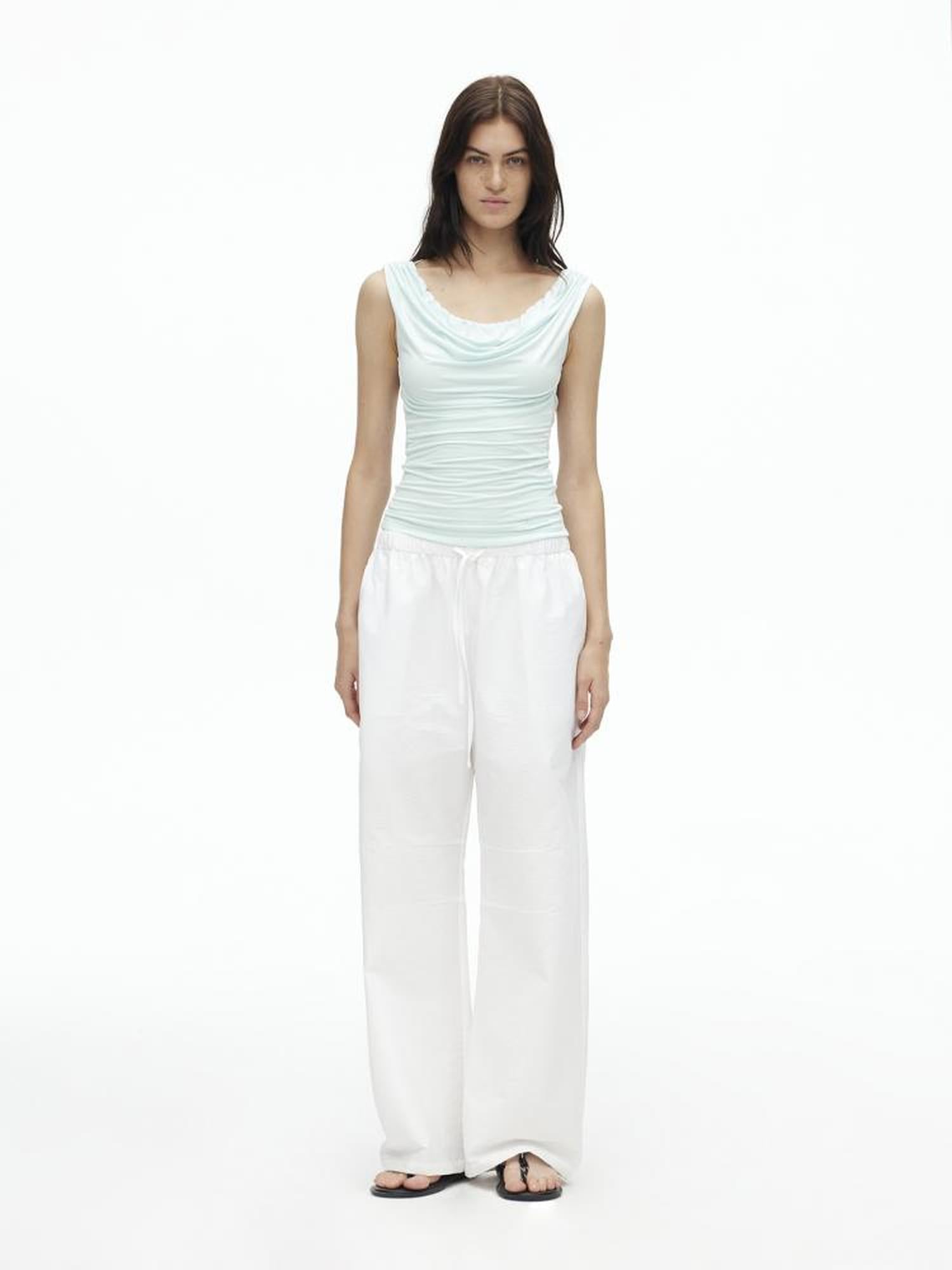 AFTADAWN Tencel Cotton Wide Leg Trousers With Pleated Detail