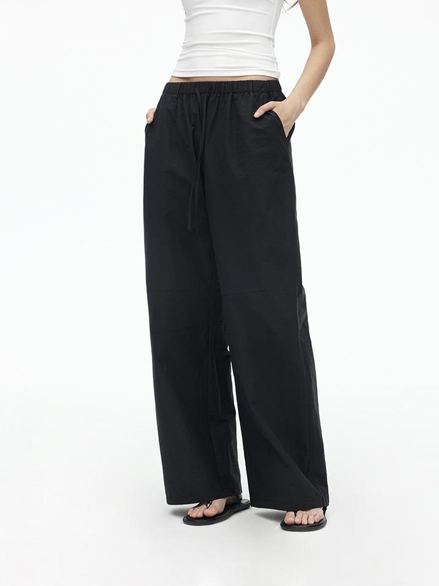 AFTADAWN Tencel Cotton Wide Leg Trousers With Pleated Detail