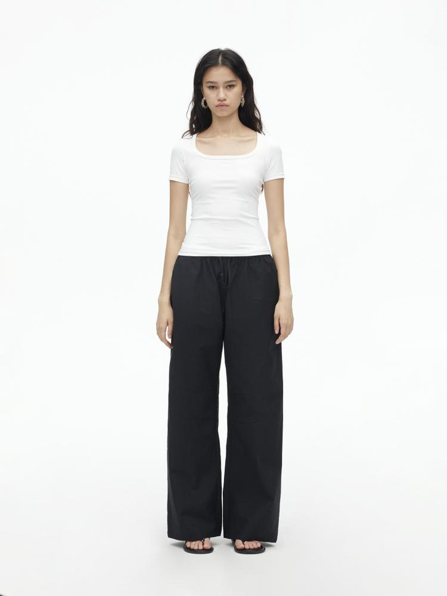 AFTADAWN Tencel Cotton Wide Leg Trousers With Pleated Detail
