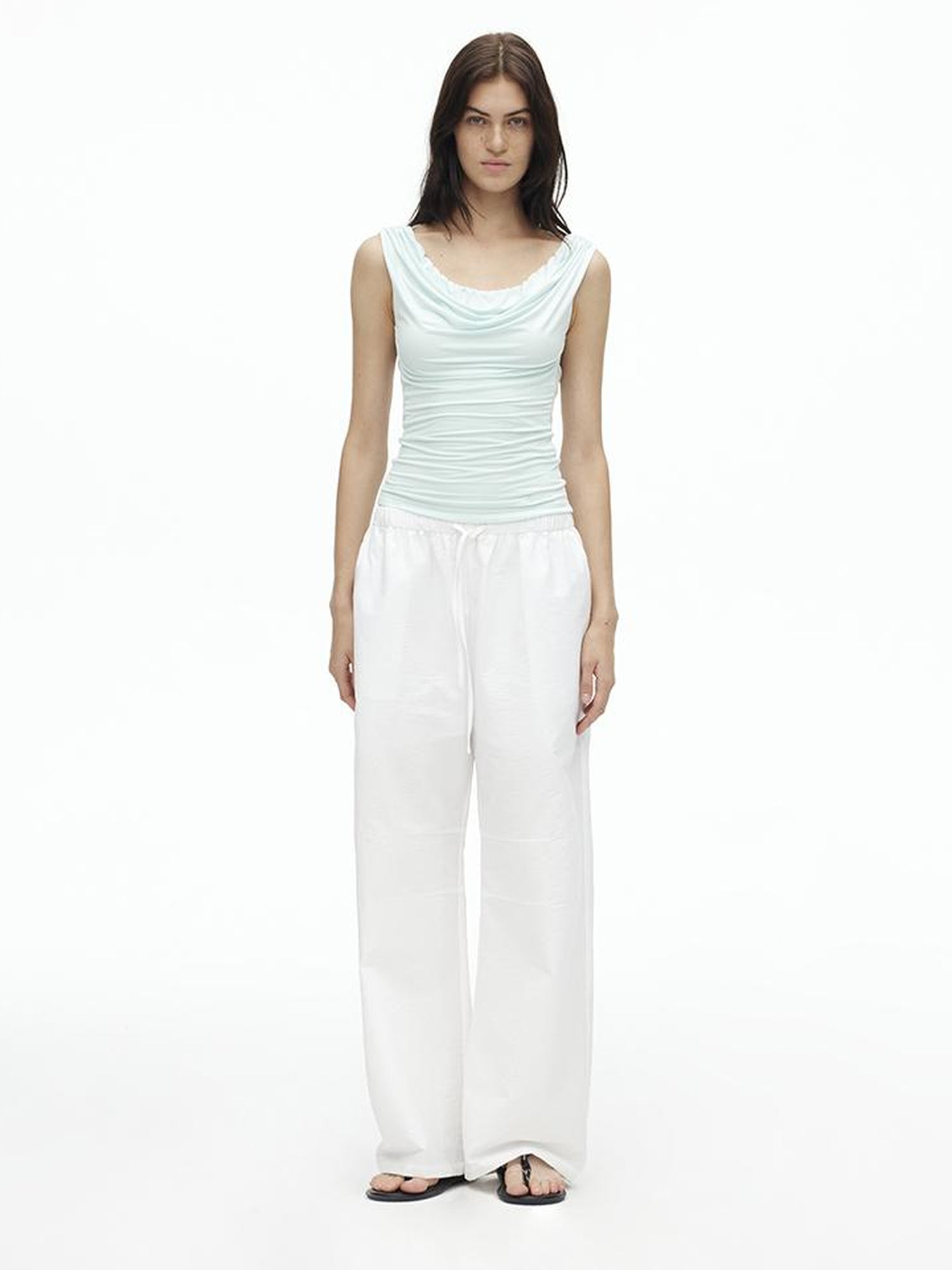 AFTADAWN Tencel Cotton Wide Leg Trousers With Pleated Detail