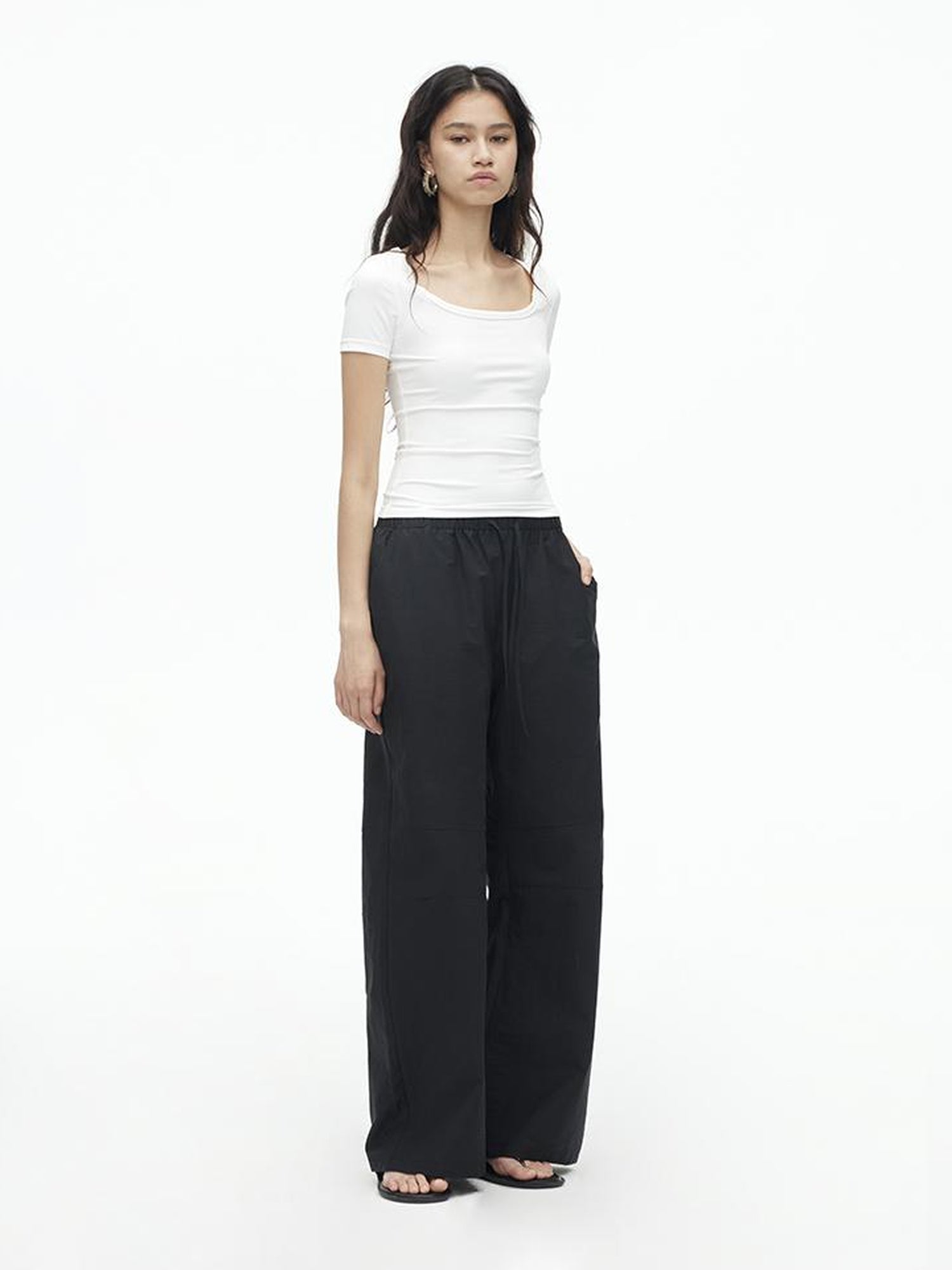 AFTADAWN Tencel Cotton Wide Leg Trousers With Pleated Detail