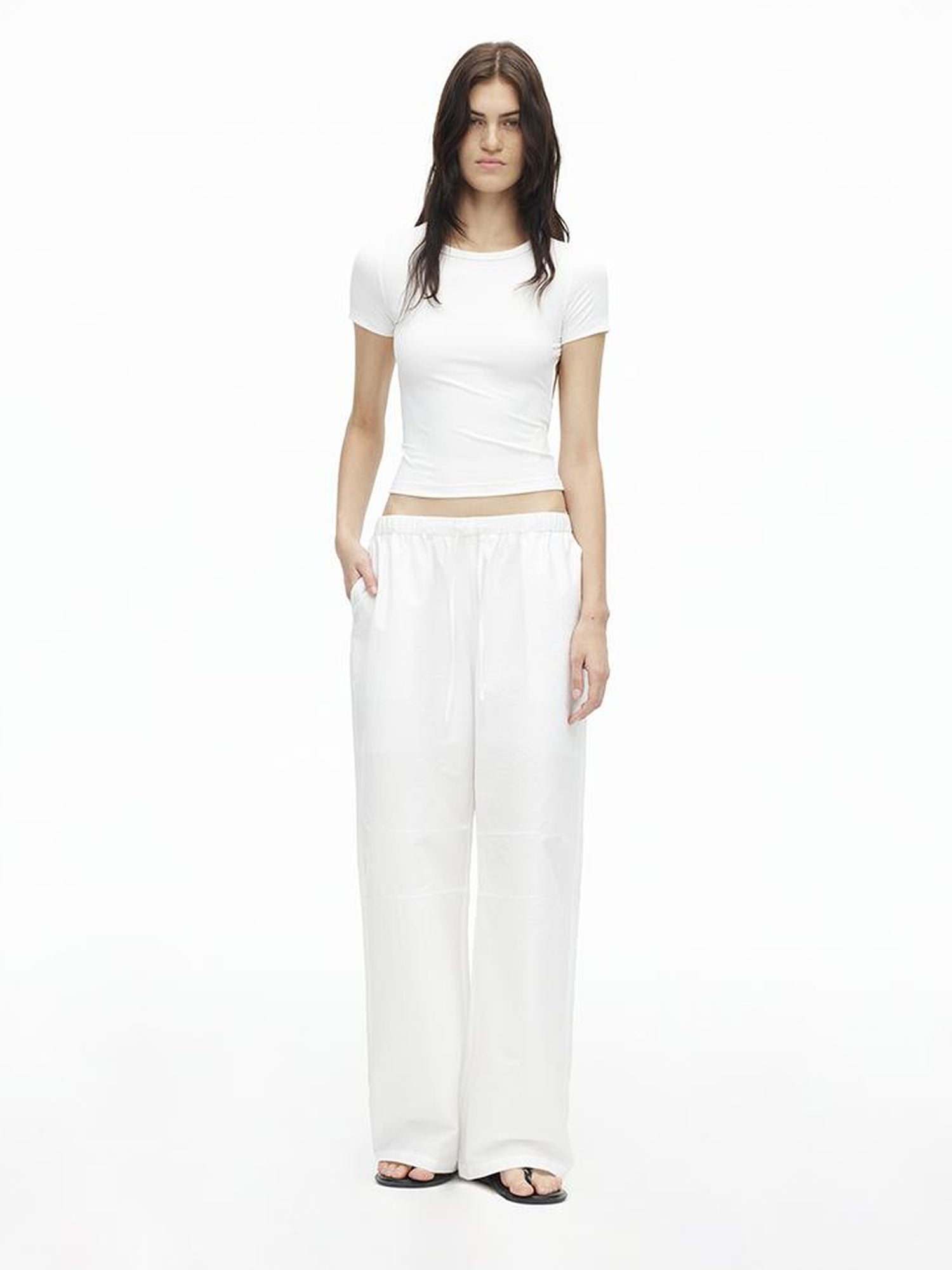 AFTADAWN Tencel Cotton Wide Leg Trousers With Pleated Detail