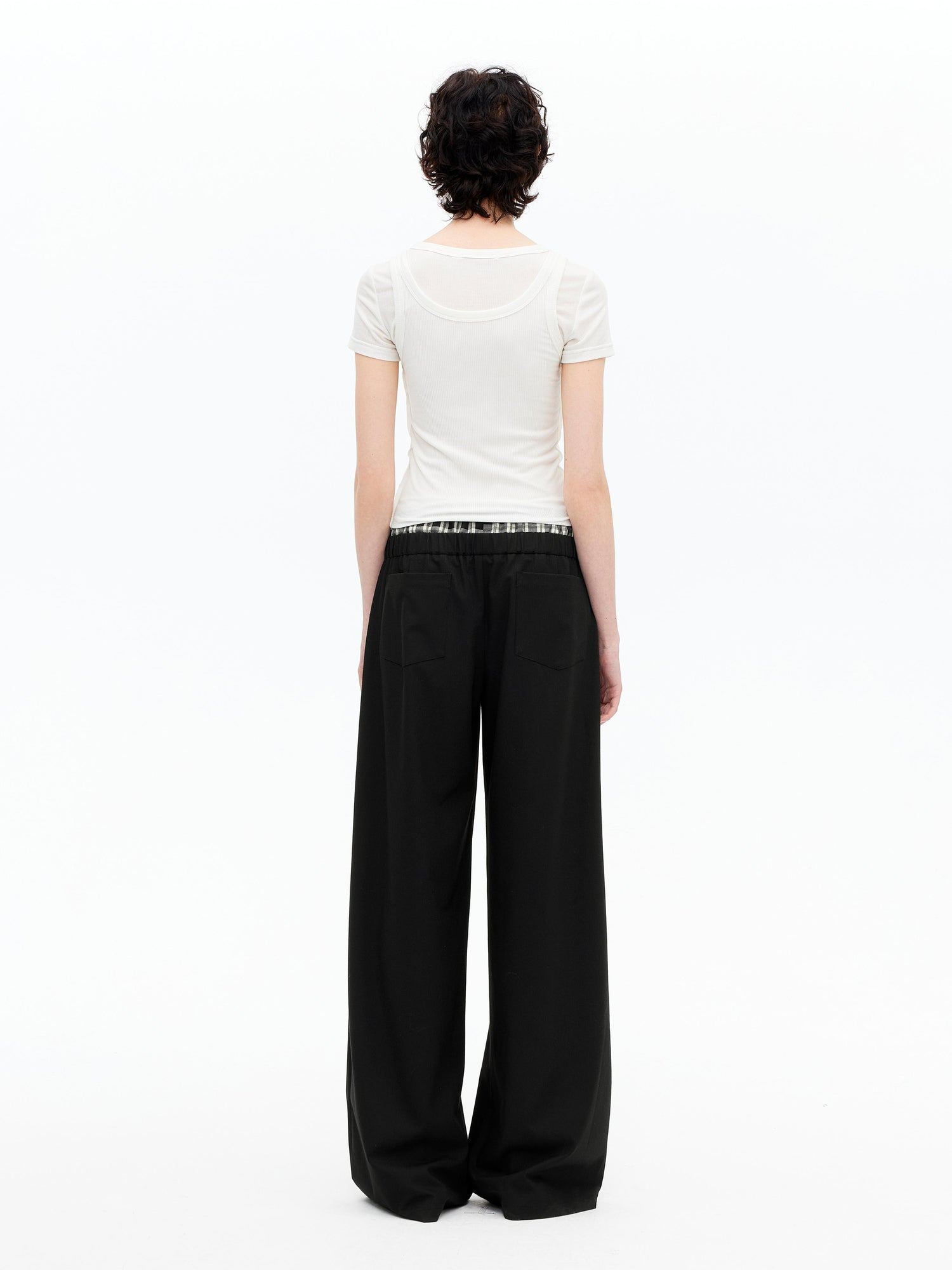 AFTADAWN Tencel Lightweight Checkered Paneled Drawstring Trousers