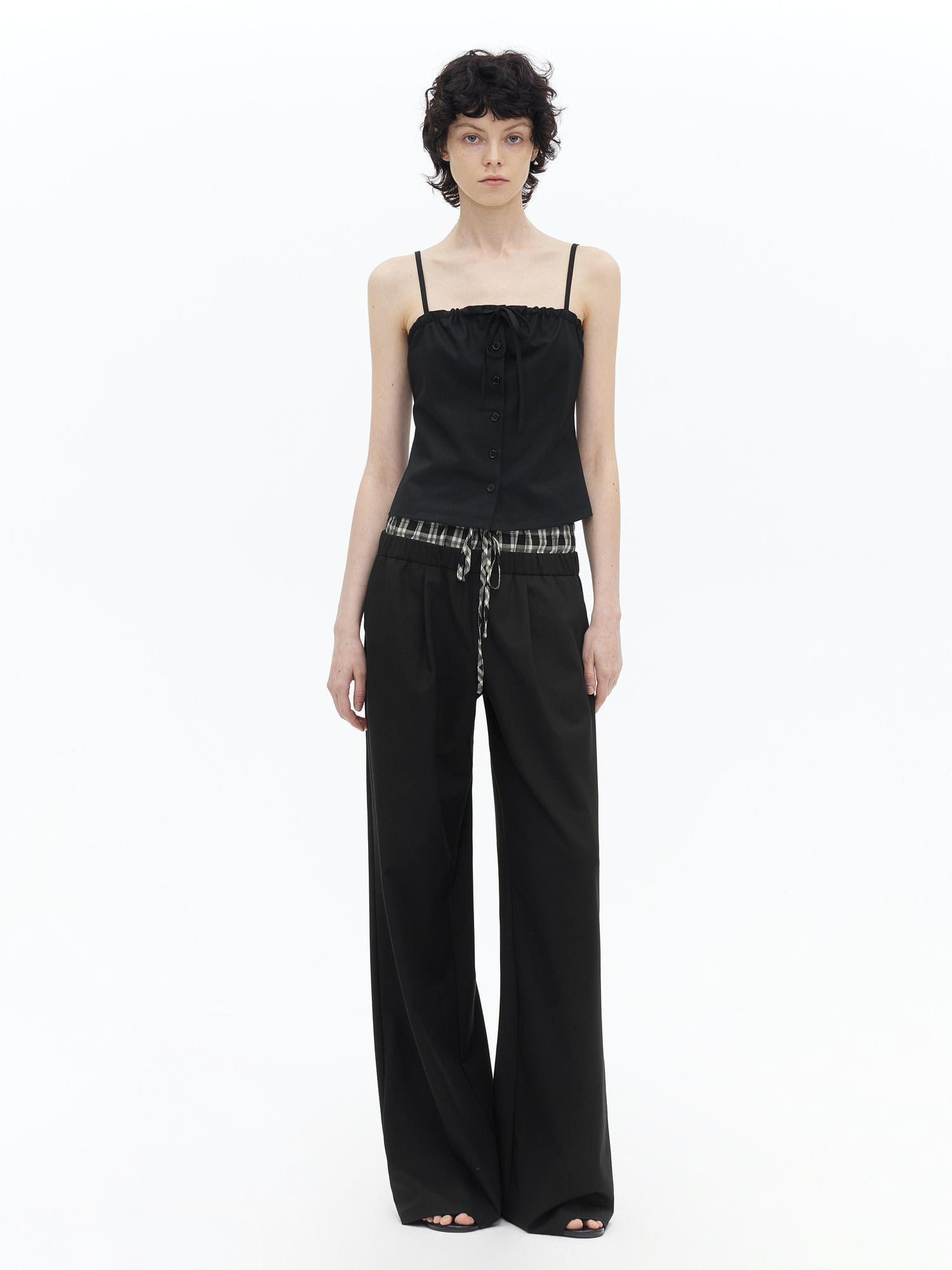 AFTADAWN Tencel Lightweight Checkered Paneled Drawstring Trousers
