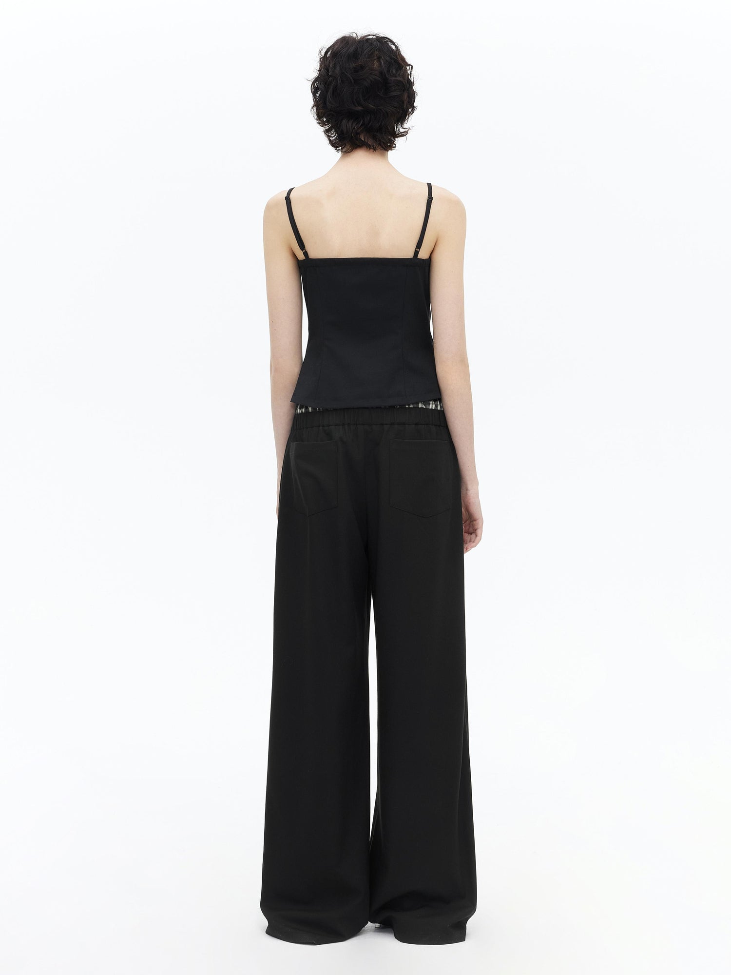 AFTADAWN Tencel Lightweight Checkered Paneled Drawstring Trousers