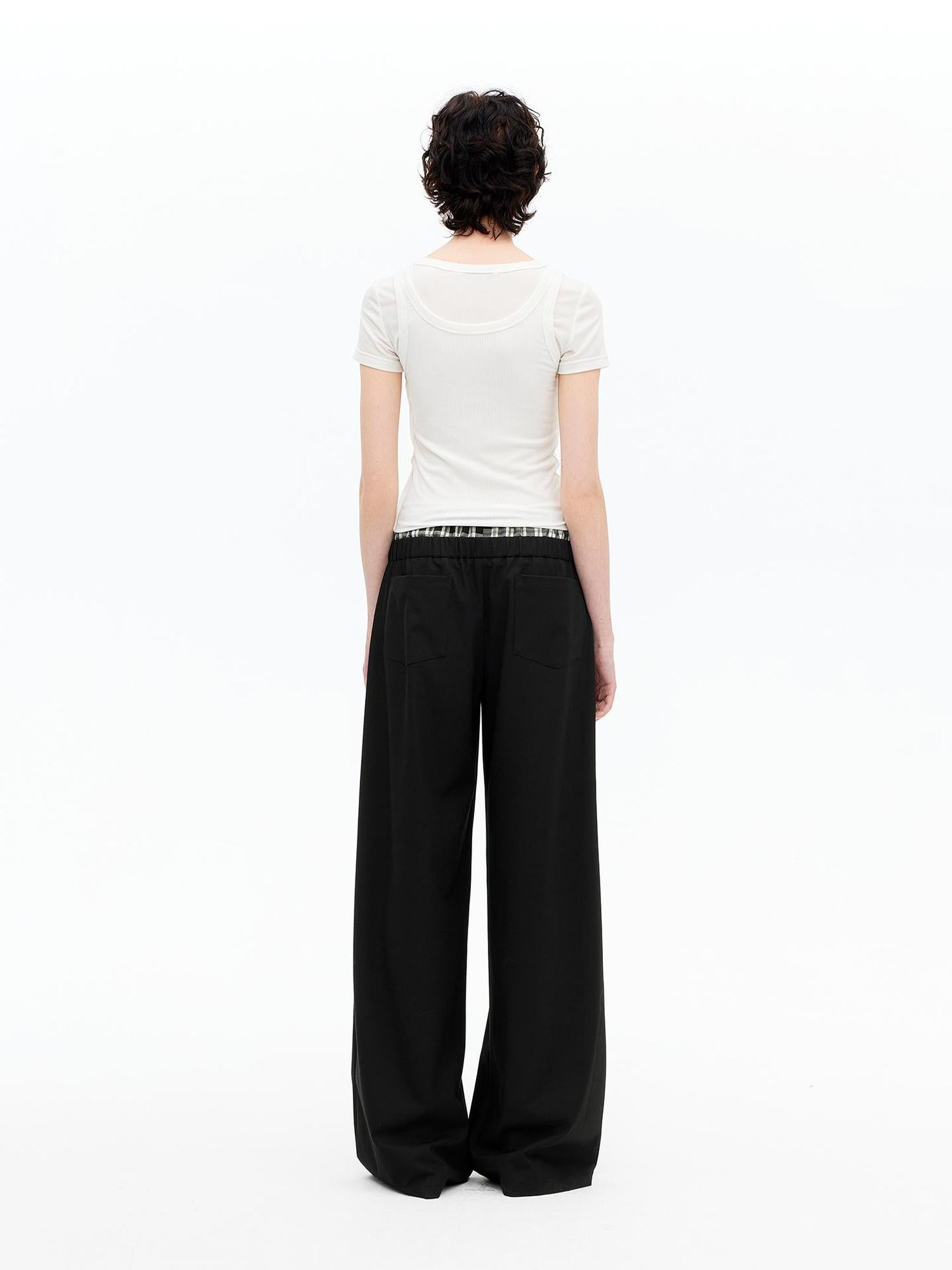AFTADAWN Tencel Lightweight Checkered Paneled Drawstring Trousers