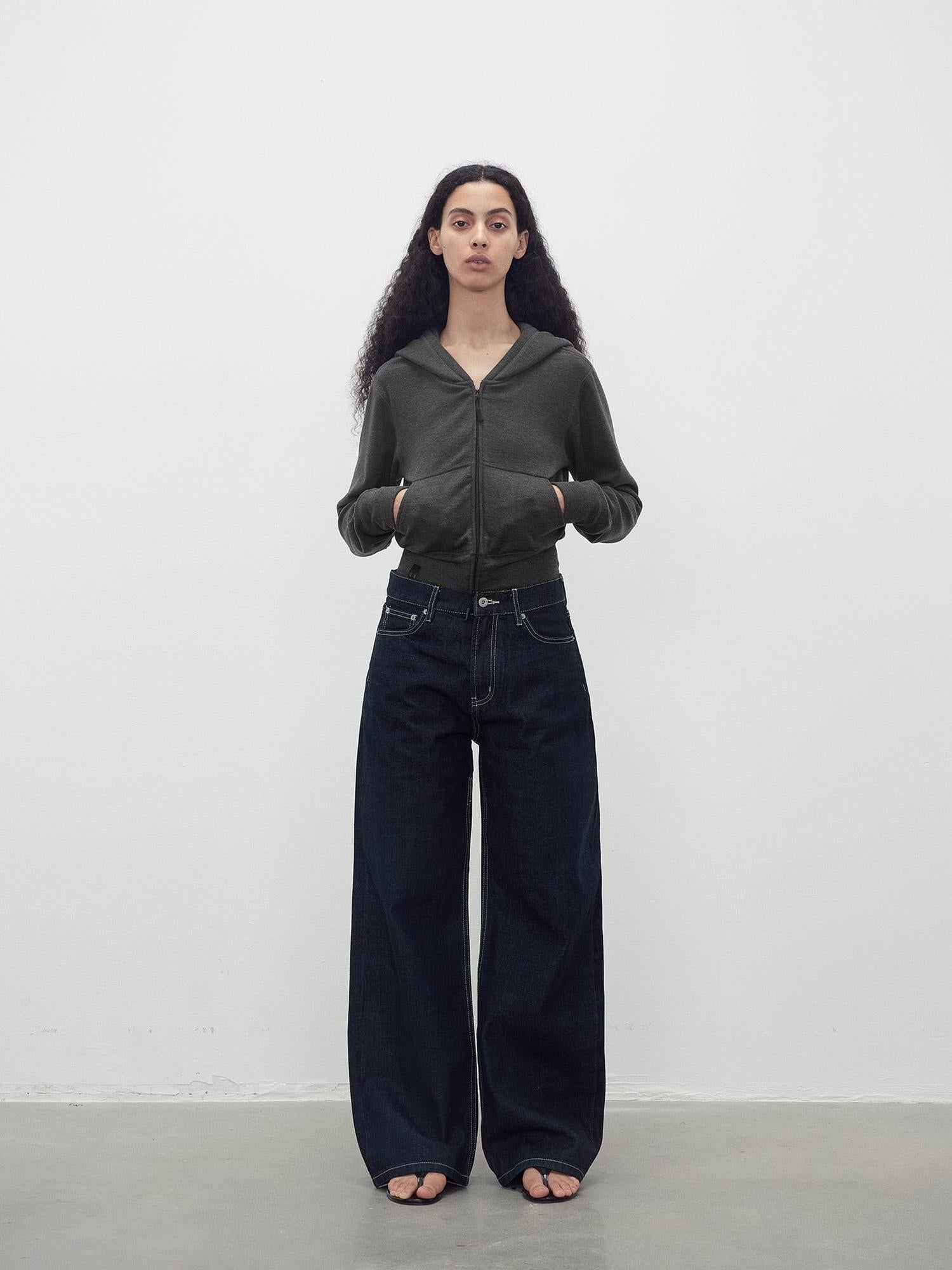 AFTADAWN Tencel Wool Blend Airy Hooded Zip Up Sweatshirt Jacket