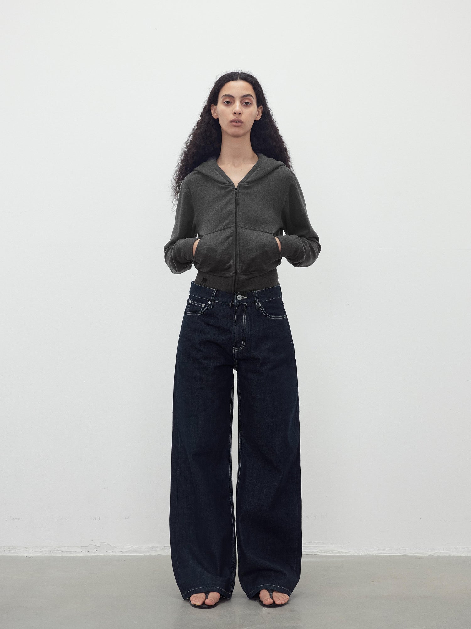 AFTADAWN Tencel Wool Blend Airy Hooded Zip Up Sweatshirt Jacket