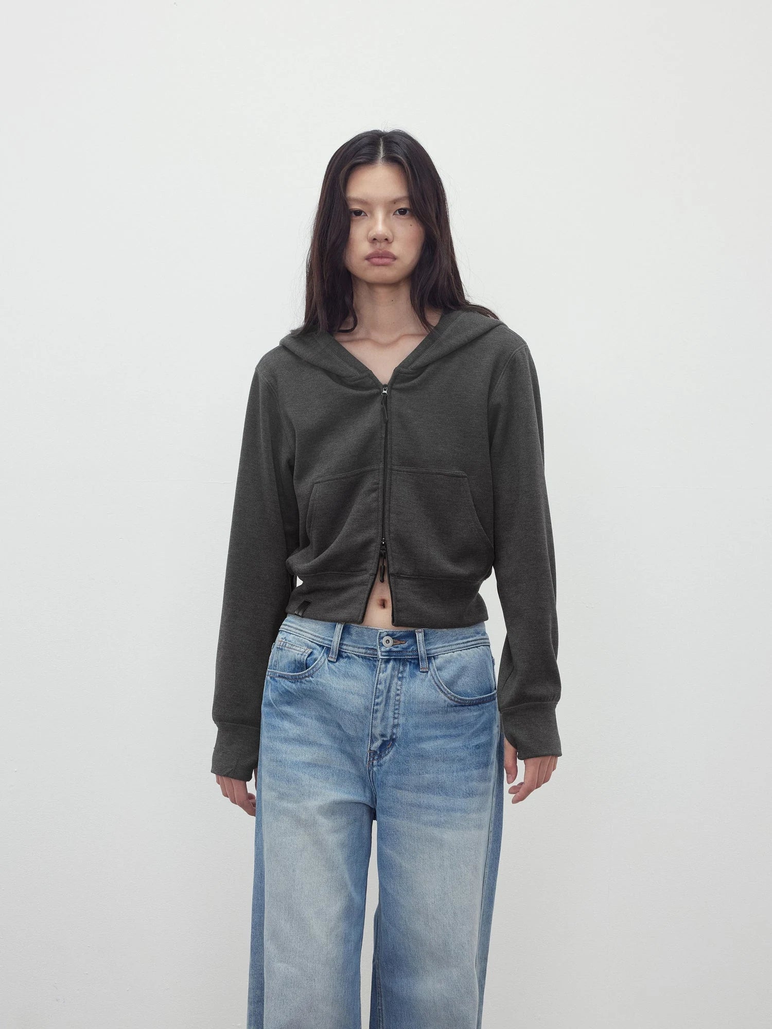 Tencel Wool Blend Airy Hooded Zip Up Sweatshirt Jacket