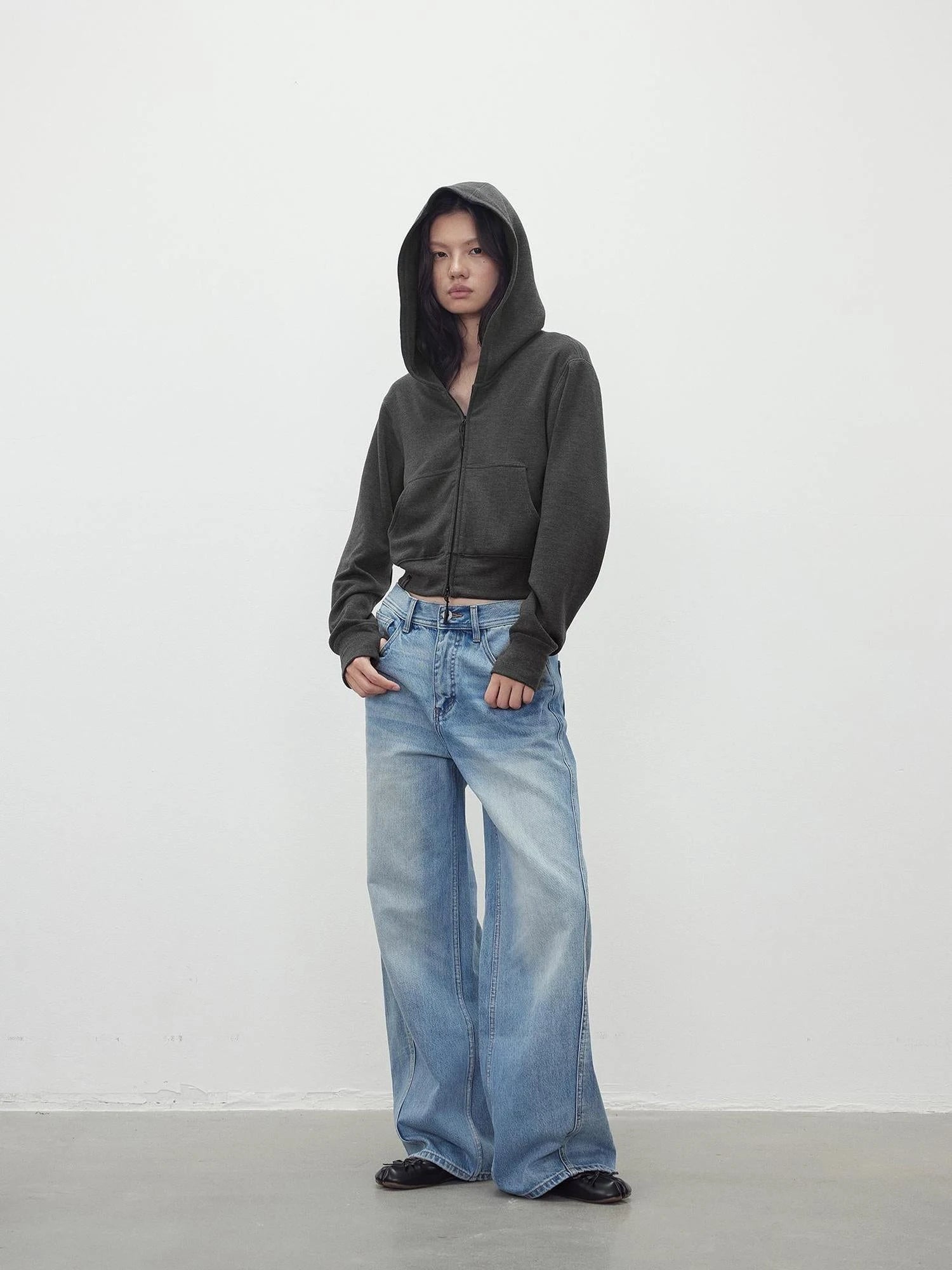 Tencel Wool Blend Airy Hooded Zip Up Sweatshirt Jacket