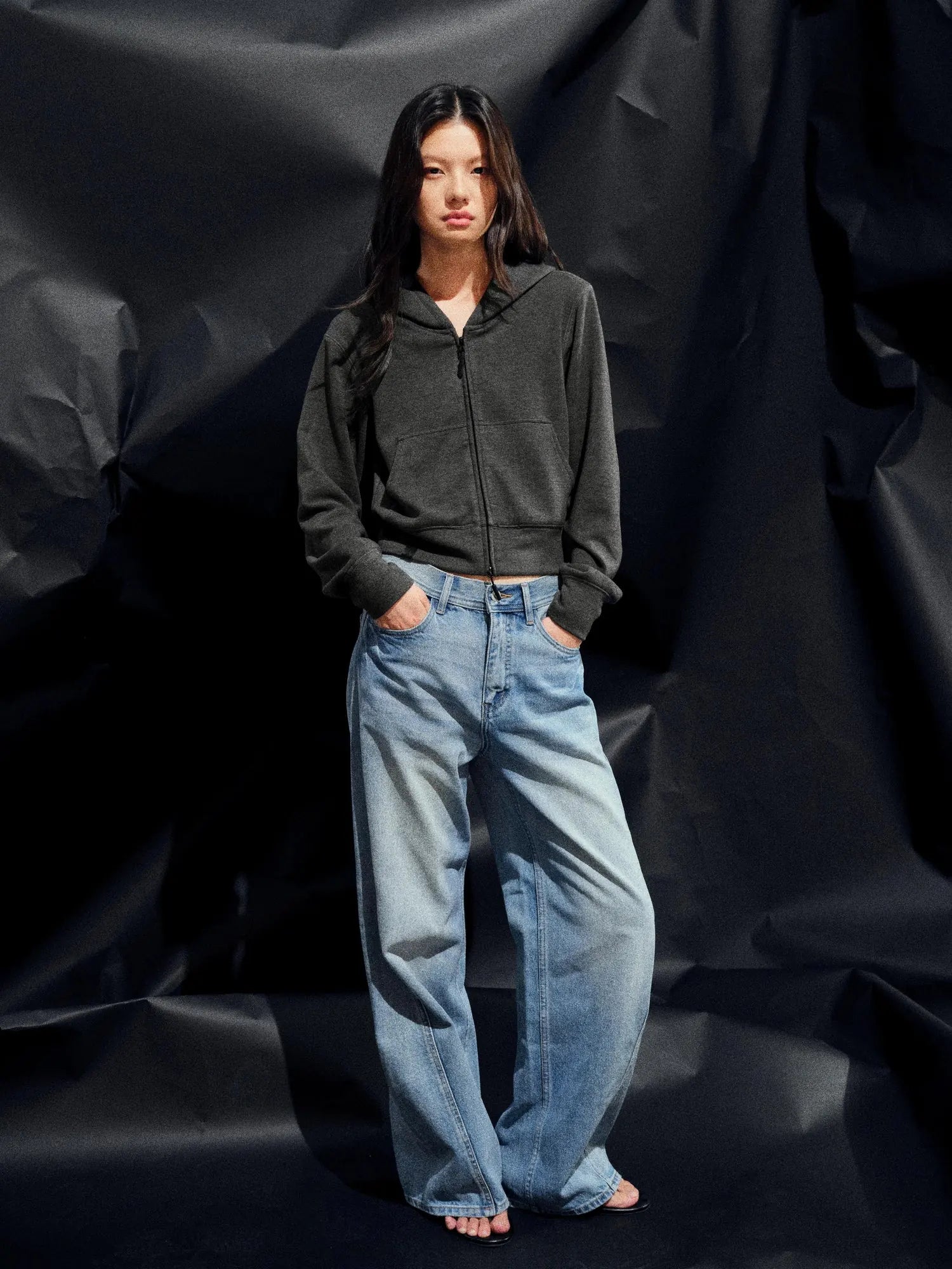 Tencel Wool Blend Airy Hooded Zip Up Sweatshirt Jacket