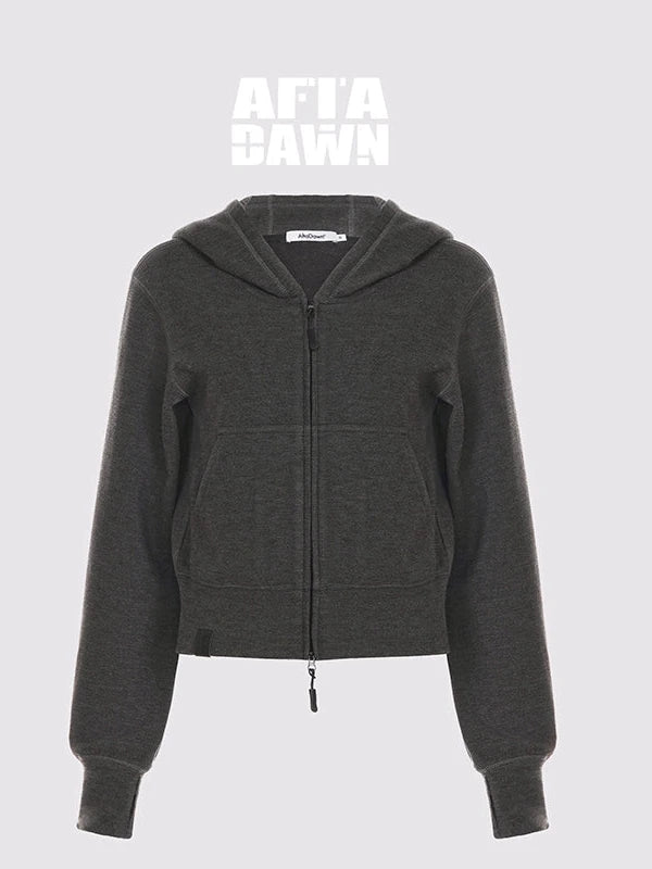 Tencel Wool Blend Airy Hooded Zip Up Sweatshirt Jacket
