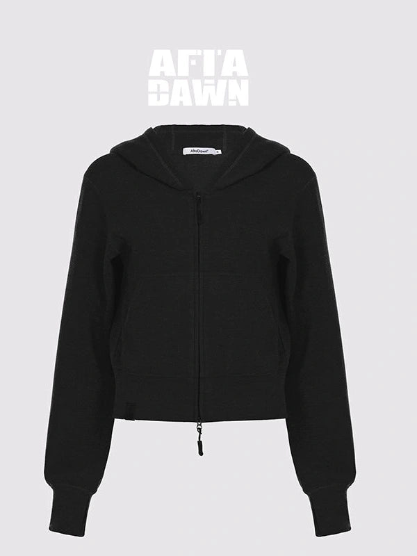 Tencel Wool Blend Airy Hooded Zip Up Sweatshirt Jacket