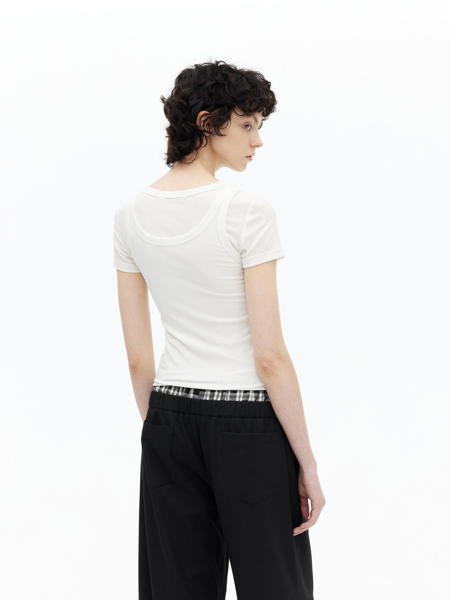 AFTADAWN Tencel Wool Blend Asymmetrical Layered Short Sleeve Top