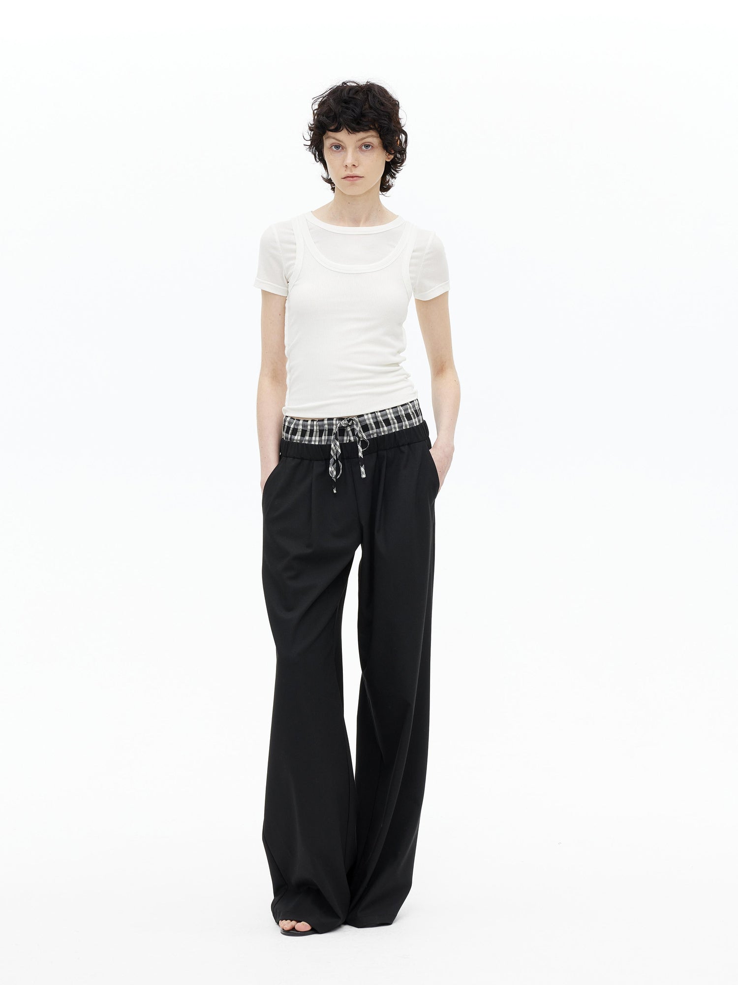 AFTADAWN Tencel Wool Blend Asymmetrical Layered Short Sleeve Top