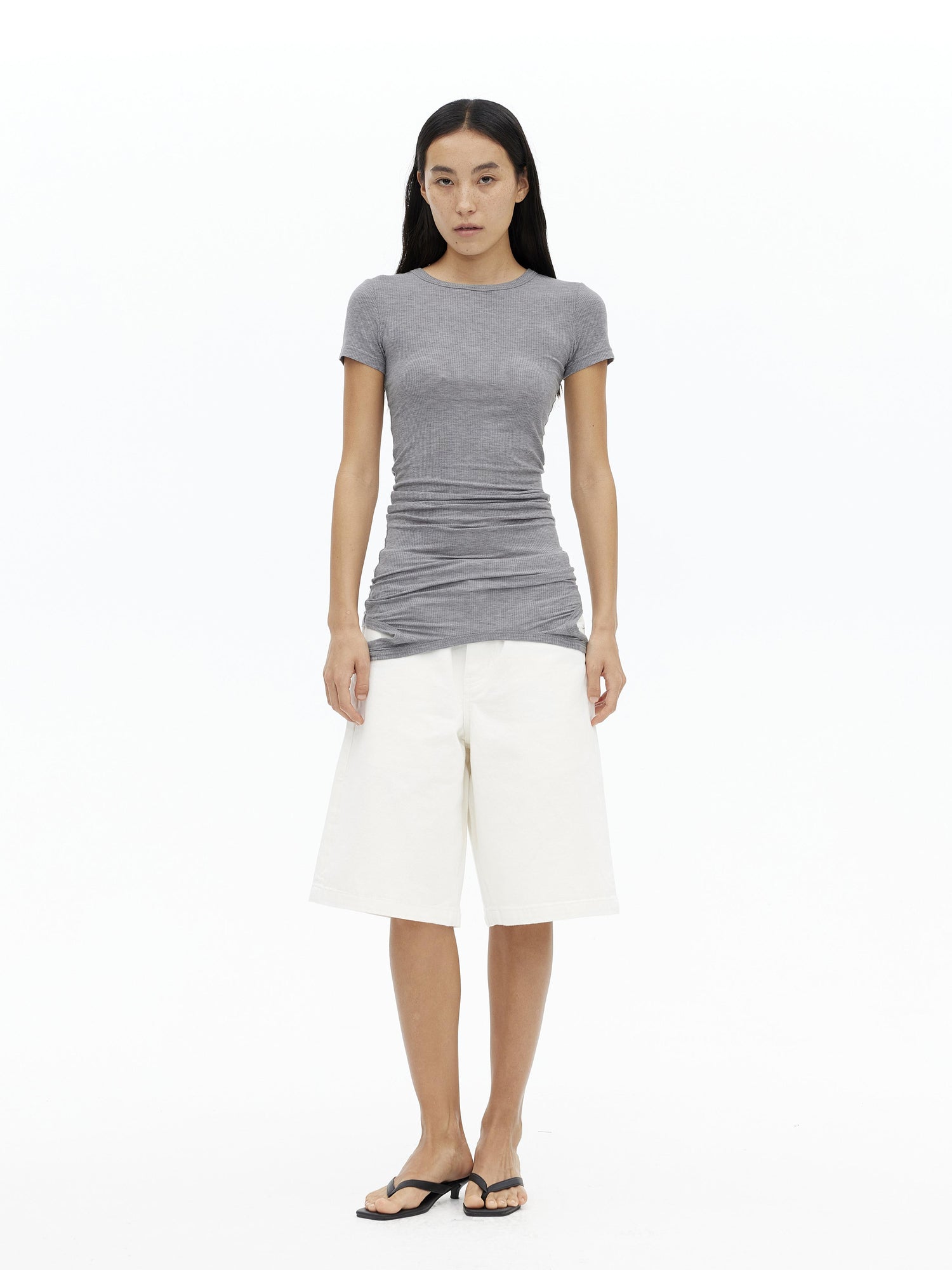 AFTADAWN Tencel Wool Blend Asymmetrical Layered Short Sleeve Top