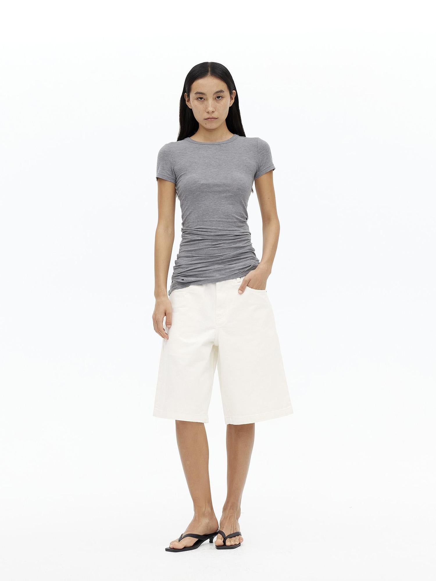 AFTADAWN Tencel Wool Blend Asymmetrical Layered Short Sleeve Top