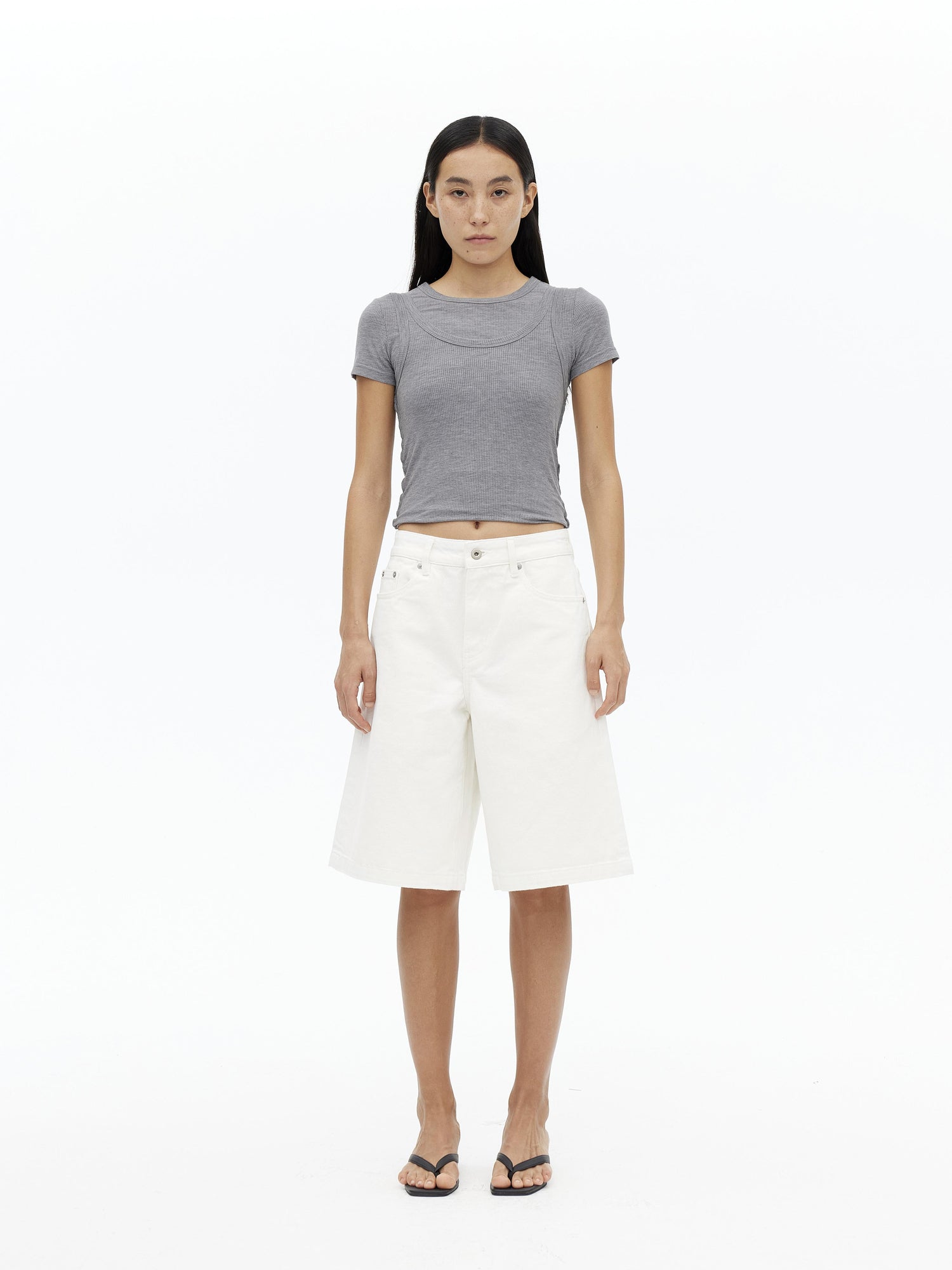 AFTADAWN Tencel Wool Blend Asymmetrical Layered Short Sleeve Top