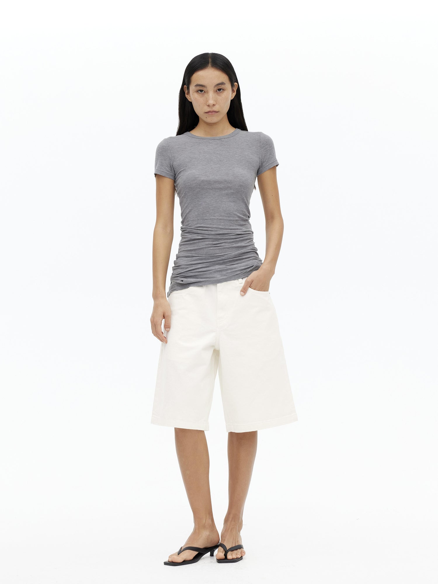 AFTADAWN Tencel Wool Blend Asymmetrical Layered Short Sleeve Top