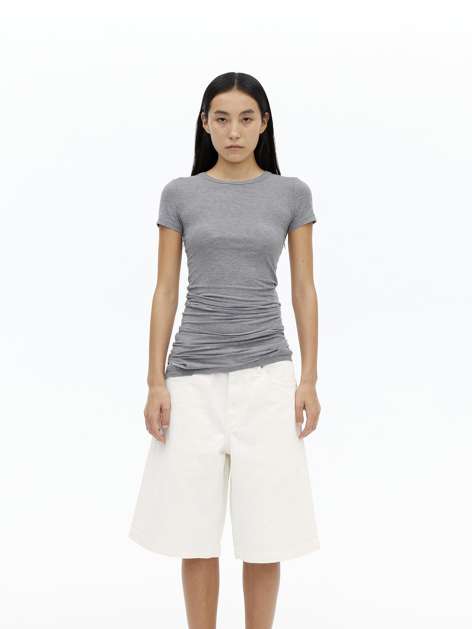 AFTADAWN Tencel Wool Blend Asymmetrical Layered Short Sleeve Top