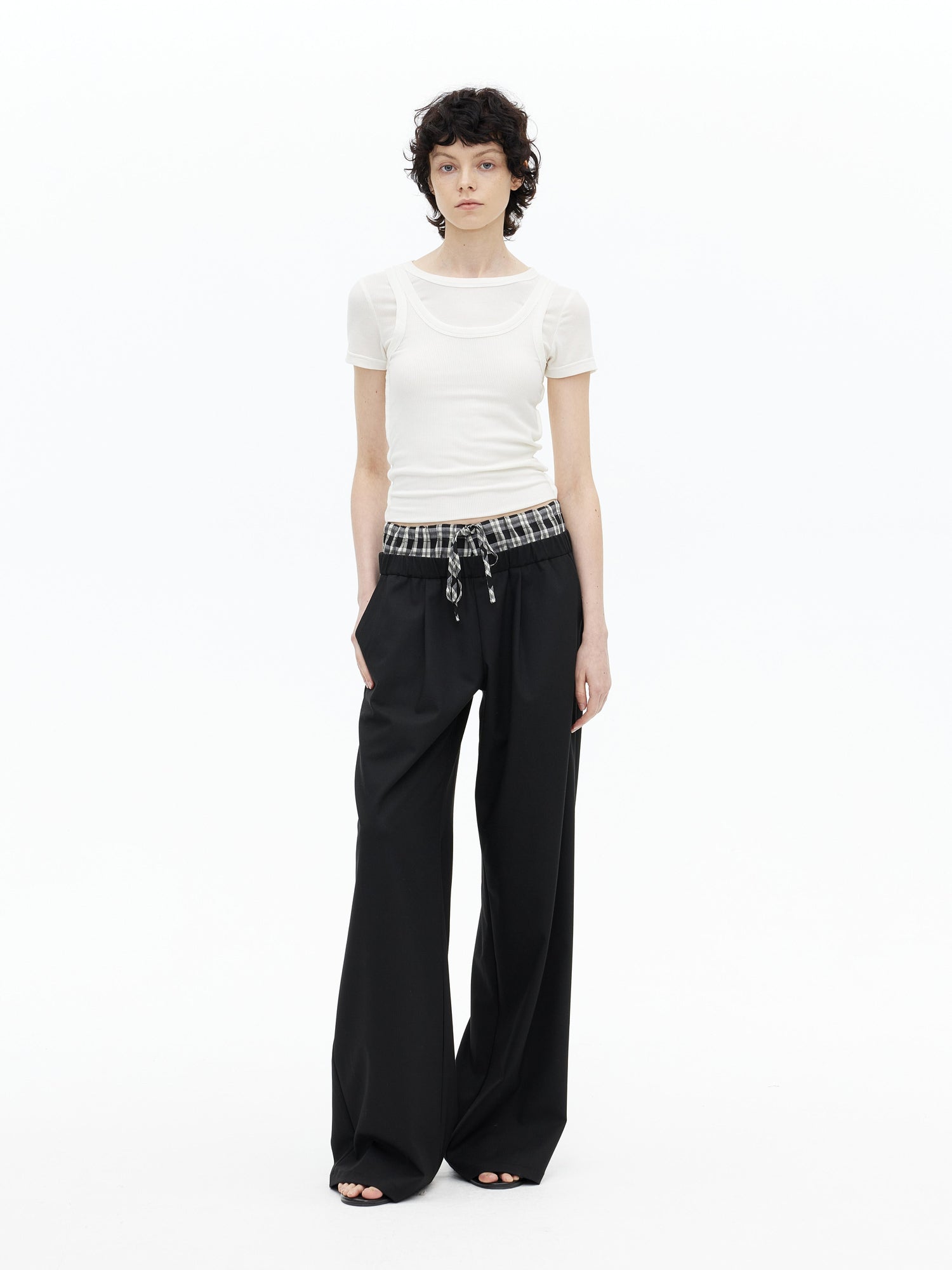 AFTADAWN Tencel Wool Blend Asymmetrical Layered Short Sleeve Top