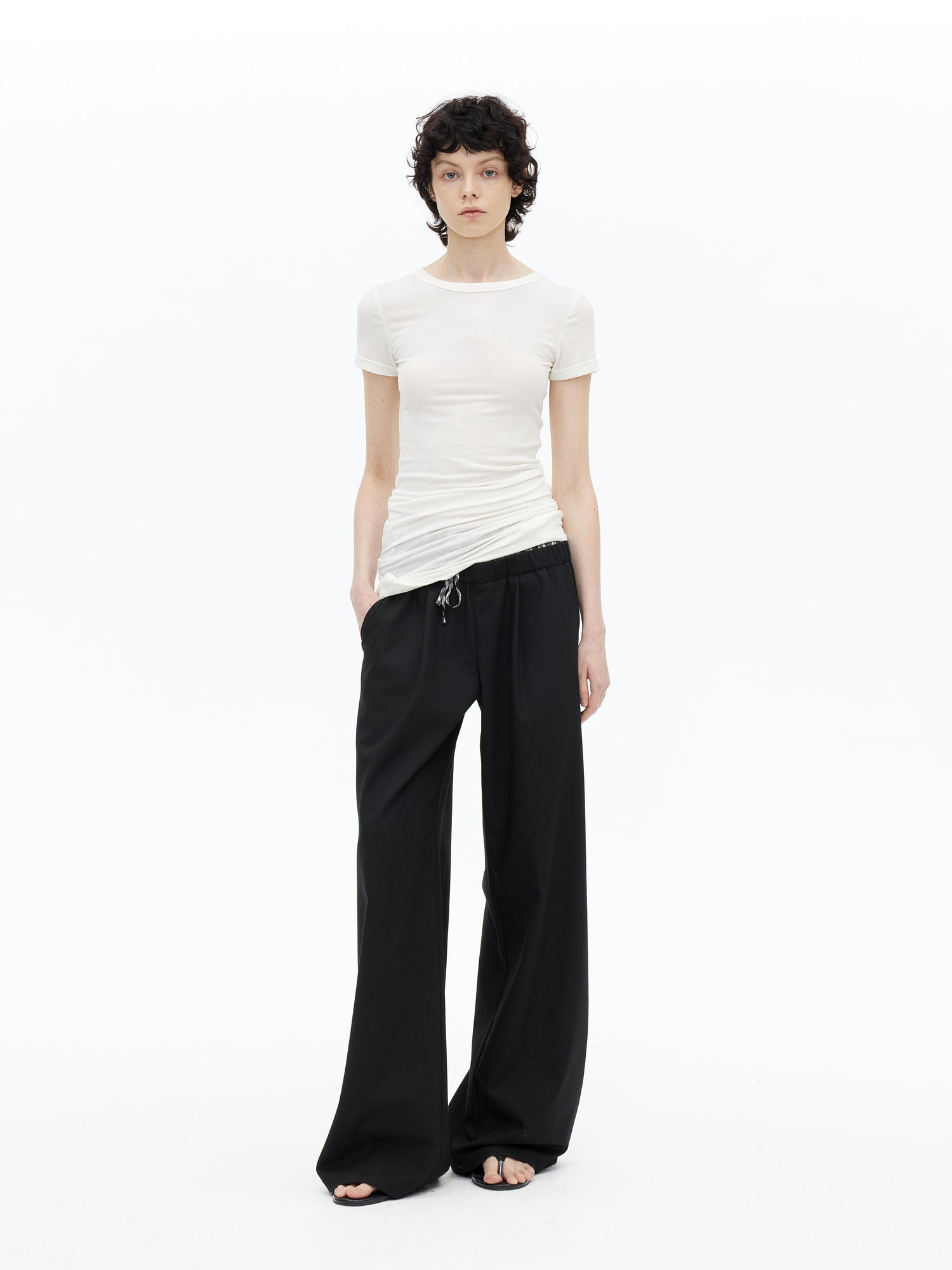 AFTADAWN Tencel Wool Blend Asymmetrical Layered Short Sleeve Top