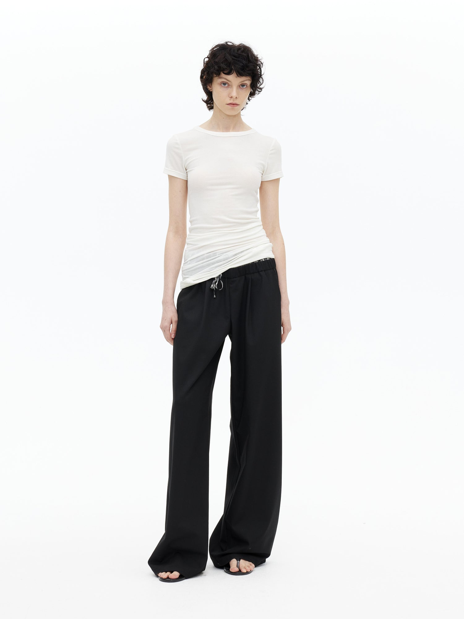 AFTADAWN Tencel Wool Blend Asymmetrical Layered Short Sleeve Top