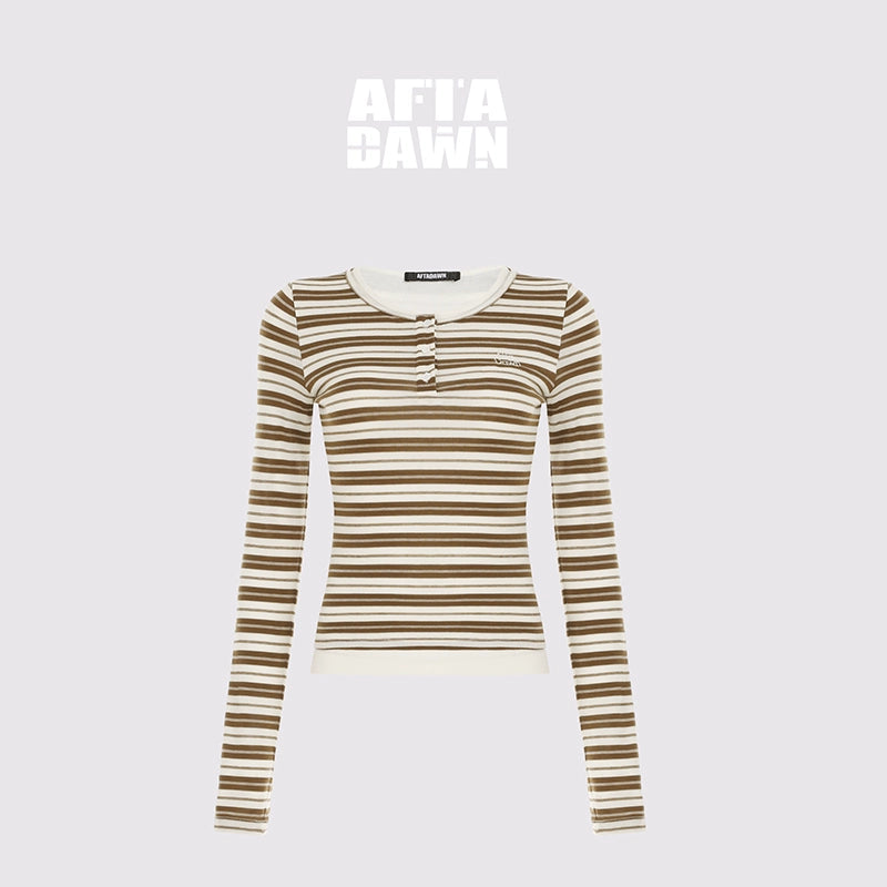 AFTADAWN_Tencel_Wool_Henley_Stripe_Long_Sleeve_Top_Brown_Grey_MISSTT