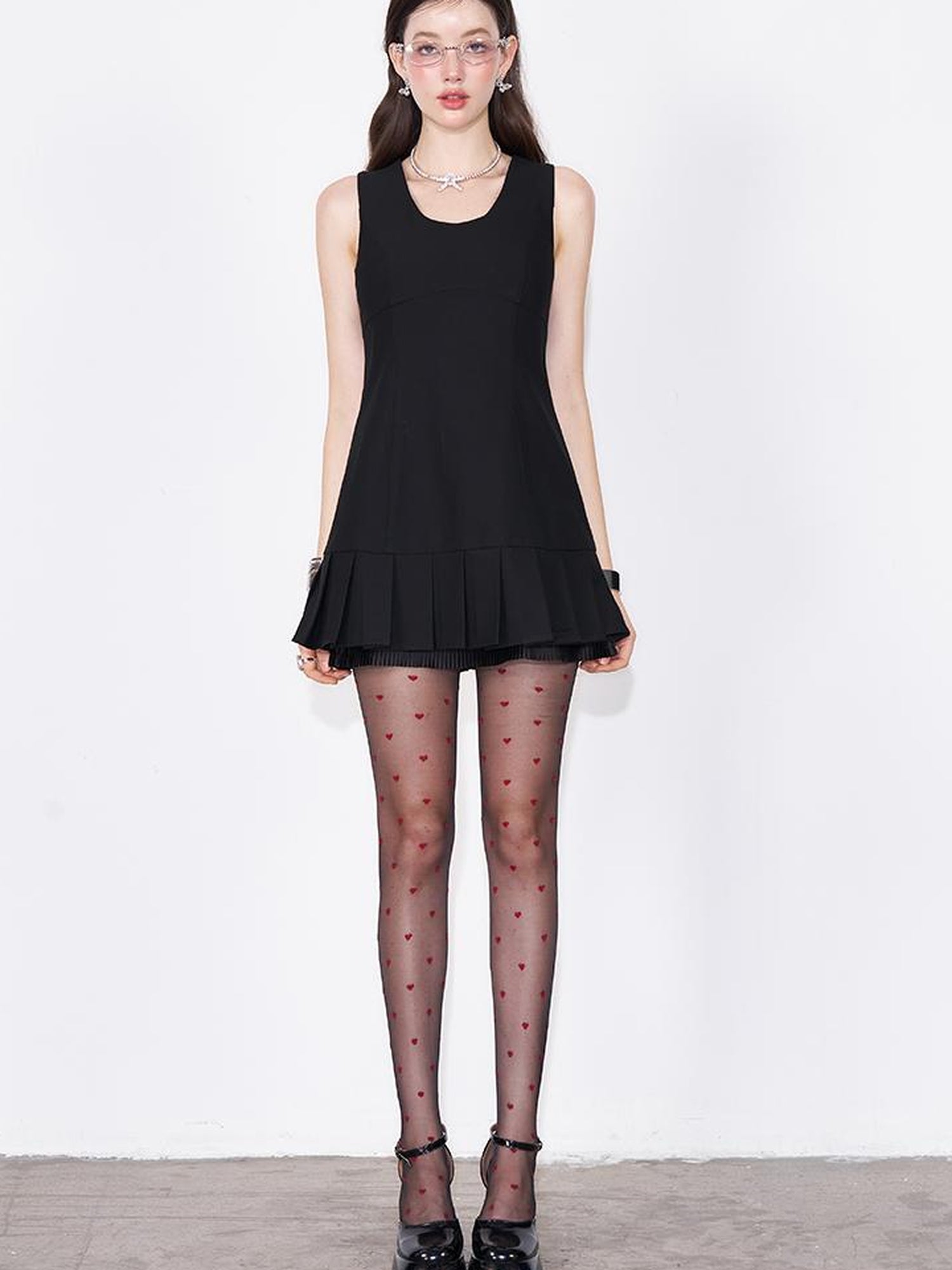 AFTADAWN Textured A Line Sleeveless Blazer Dress With Lace Trim