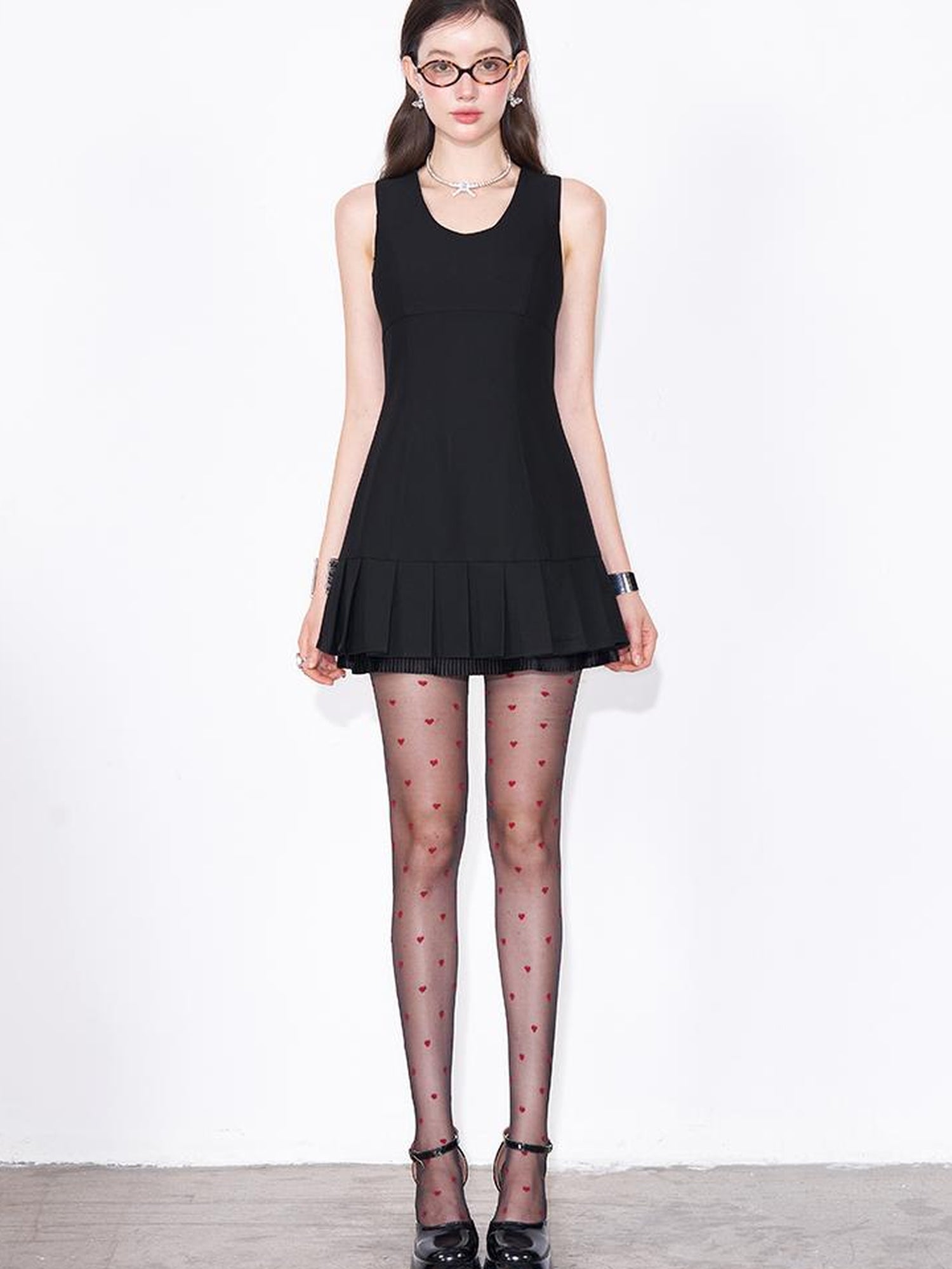 AFTADAWN Textured A Line Sleeveless Blazer Dress With Lace Trim