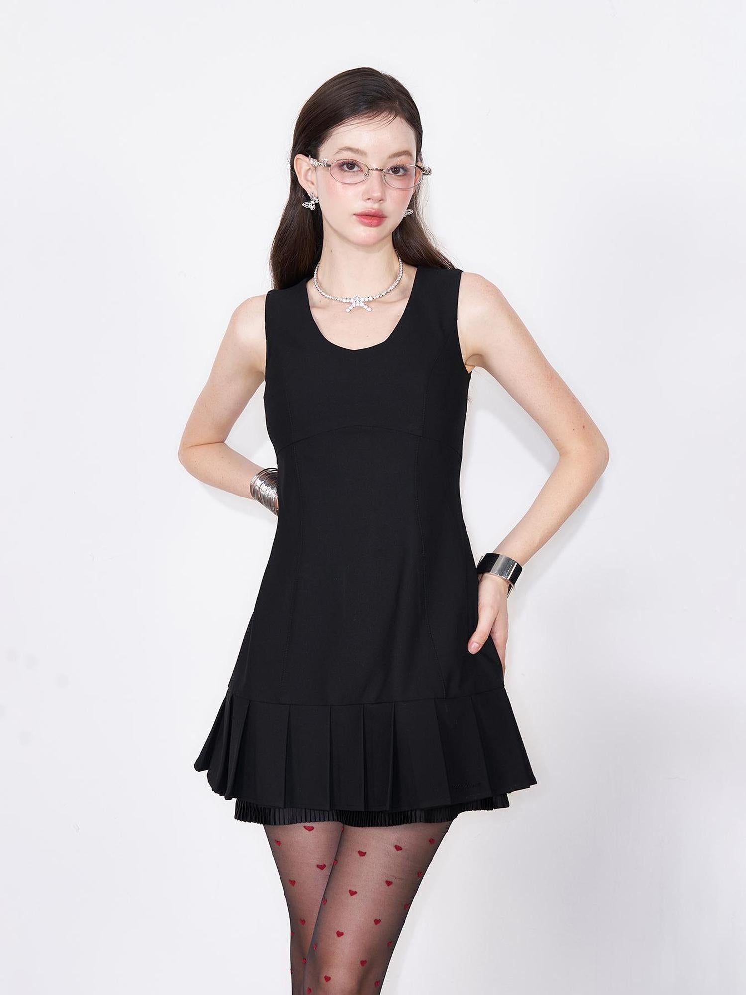 AFTADAWN Textured A Line Sleeveless Blazer Dress With Lace Trim