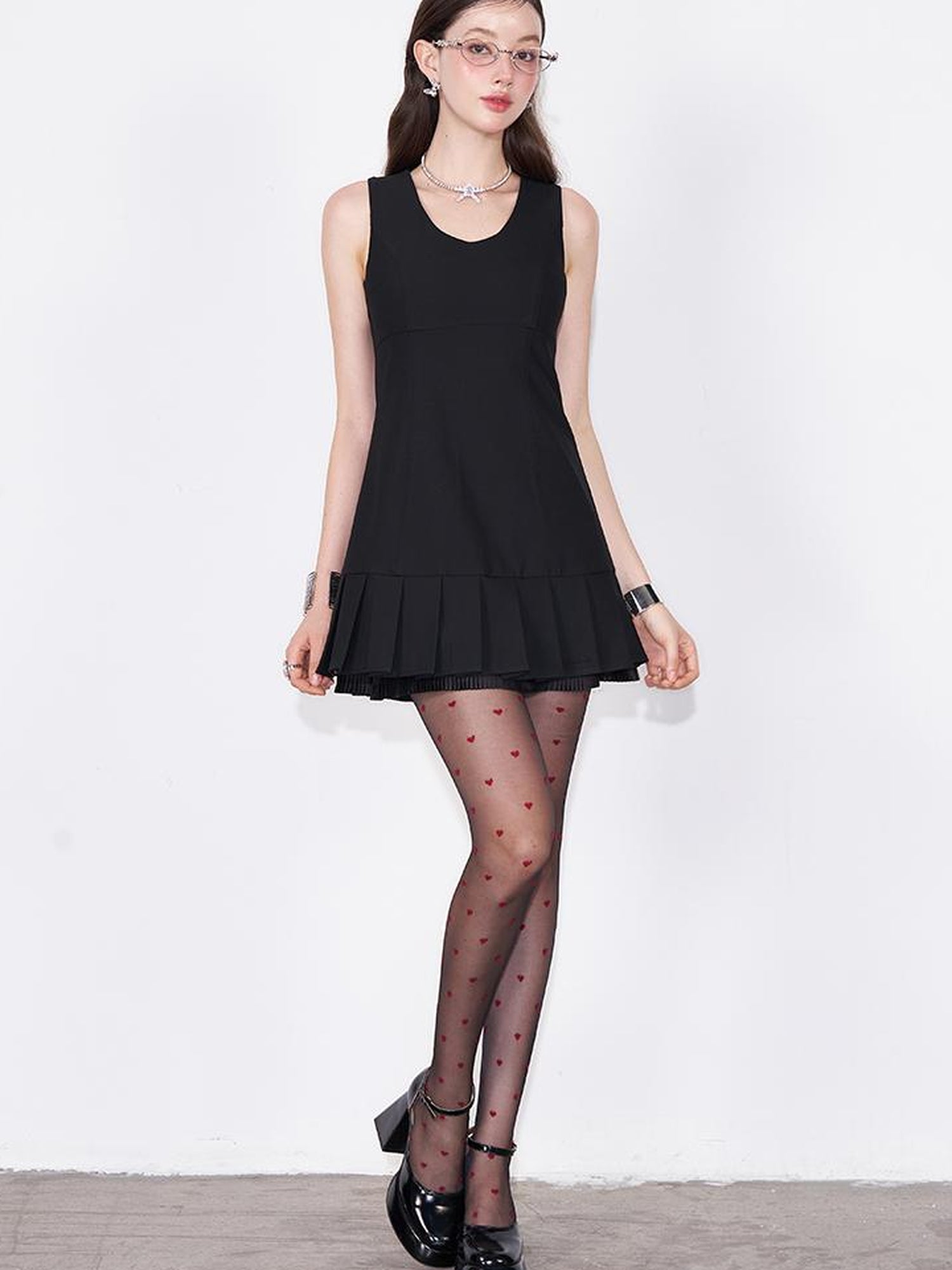 AFTADAWN Textured A Line Sleeveless Blazer Dress With Lace Trim