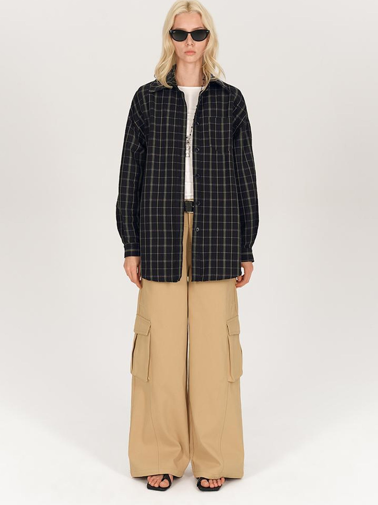 AFTADAWN Textured Check Long Sleeve Shirt With Spread Collar And Relaxed Fit