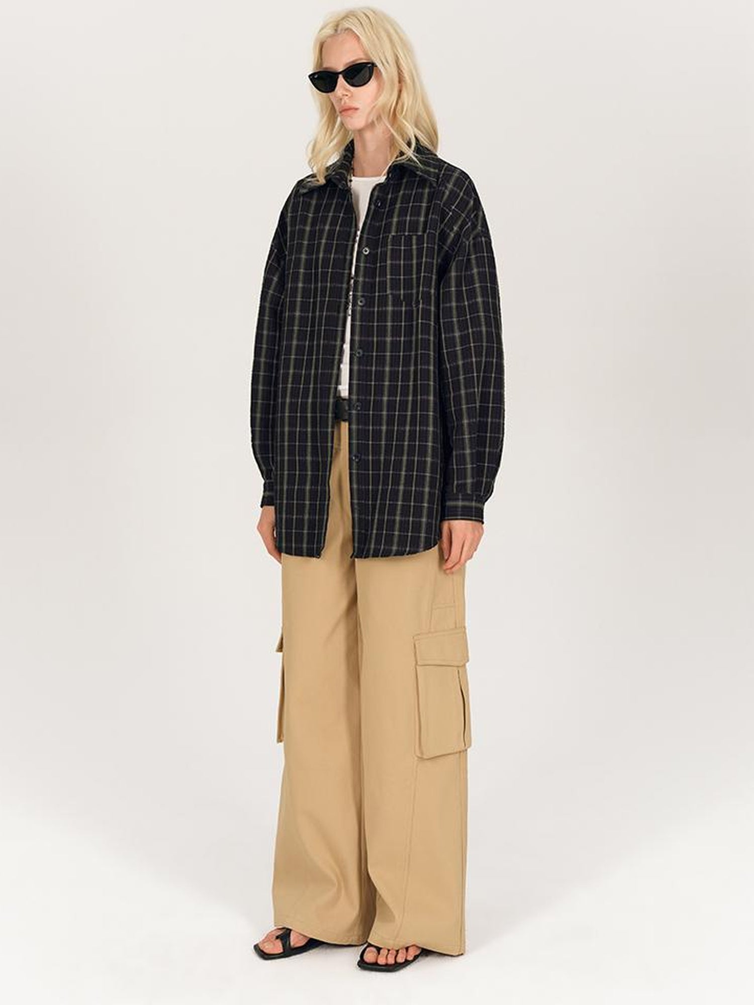 AFTADAWN Textured Check Long Sleeve Shirt With Spread Collar And Relaxed Fit