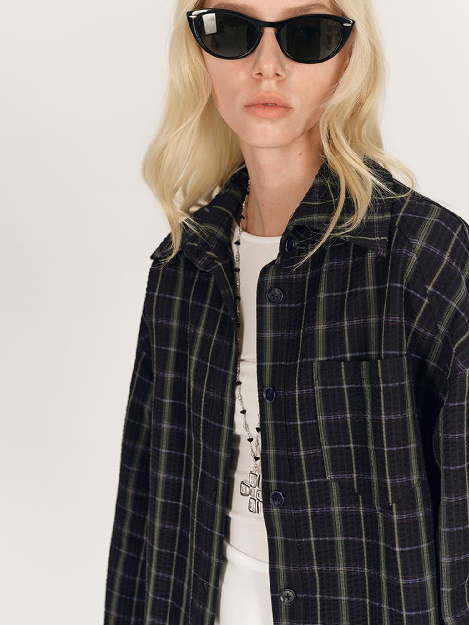 AFTADAWN Textured Check Long Sleeve Shirt With Spread Collar And Relaxed Fit
