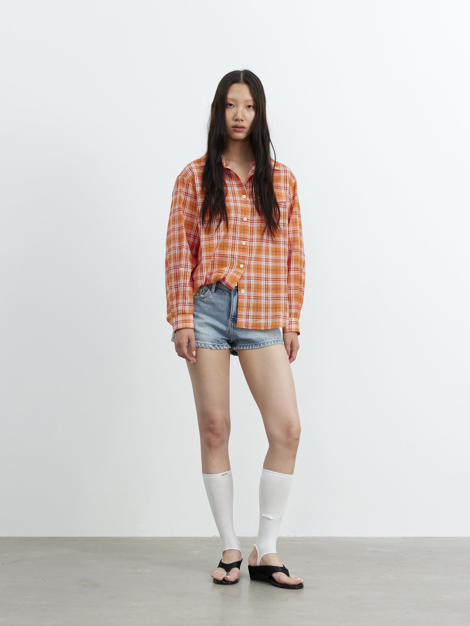 AFTADAWN Textured Contrast Plaid High Count Cotton Polo Shirt